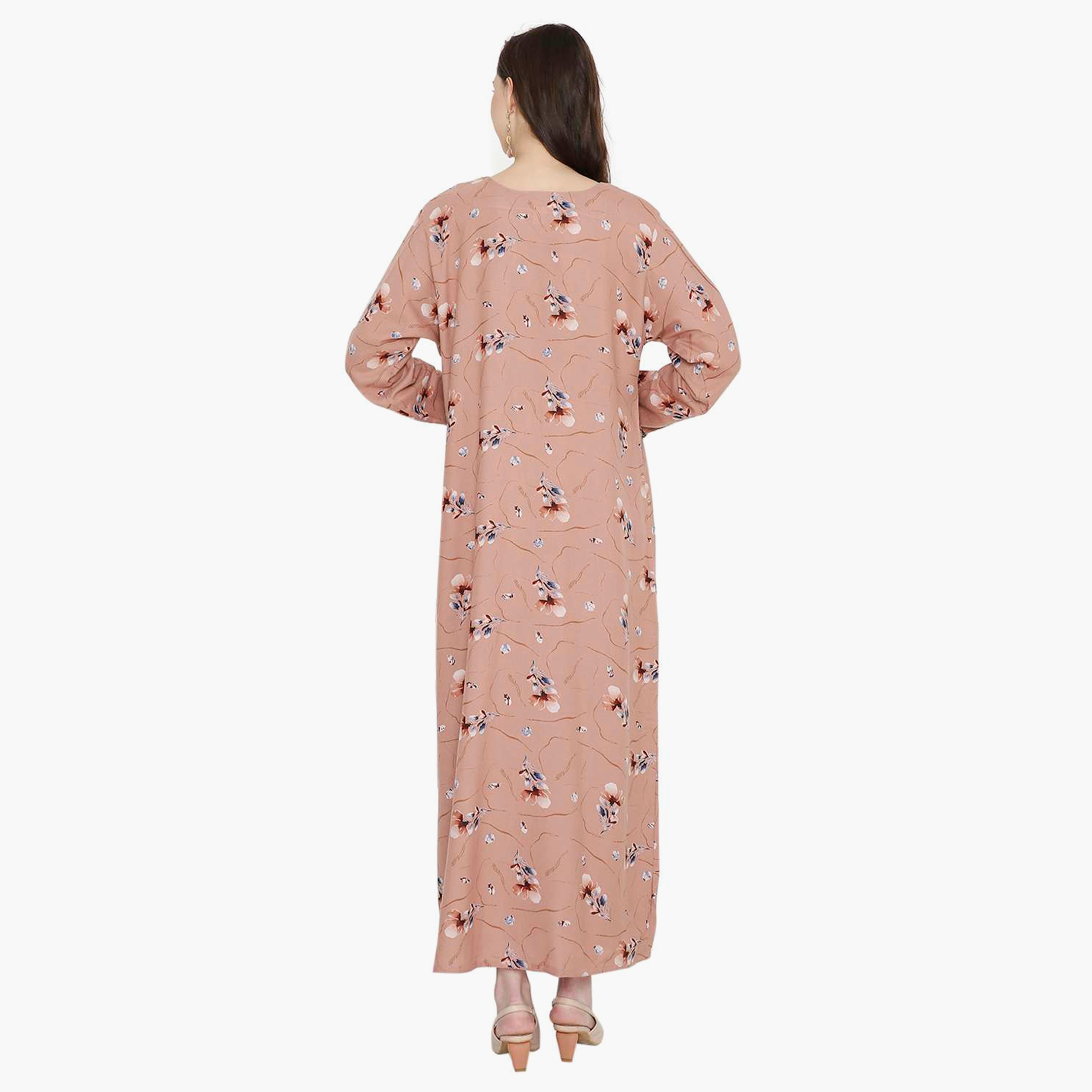 Hana & Sara Floral Embroidered Knot Neck Detail Women's Jalabiya-women-arabicclothing-jalabiyas-image-10