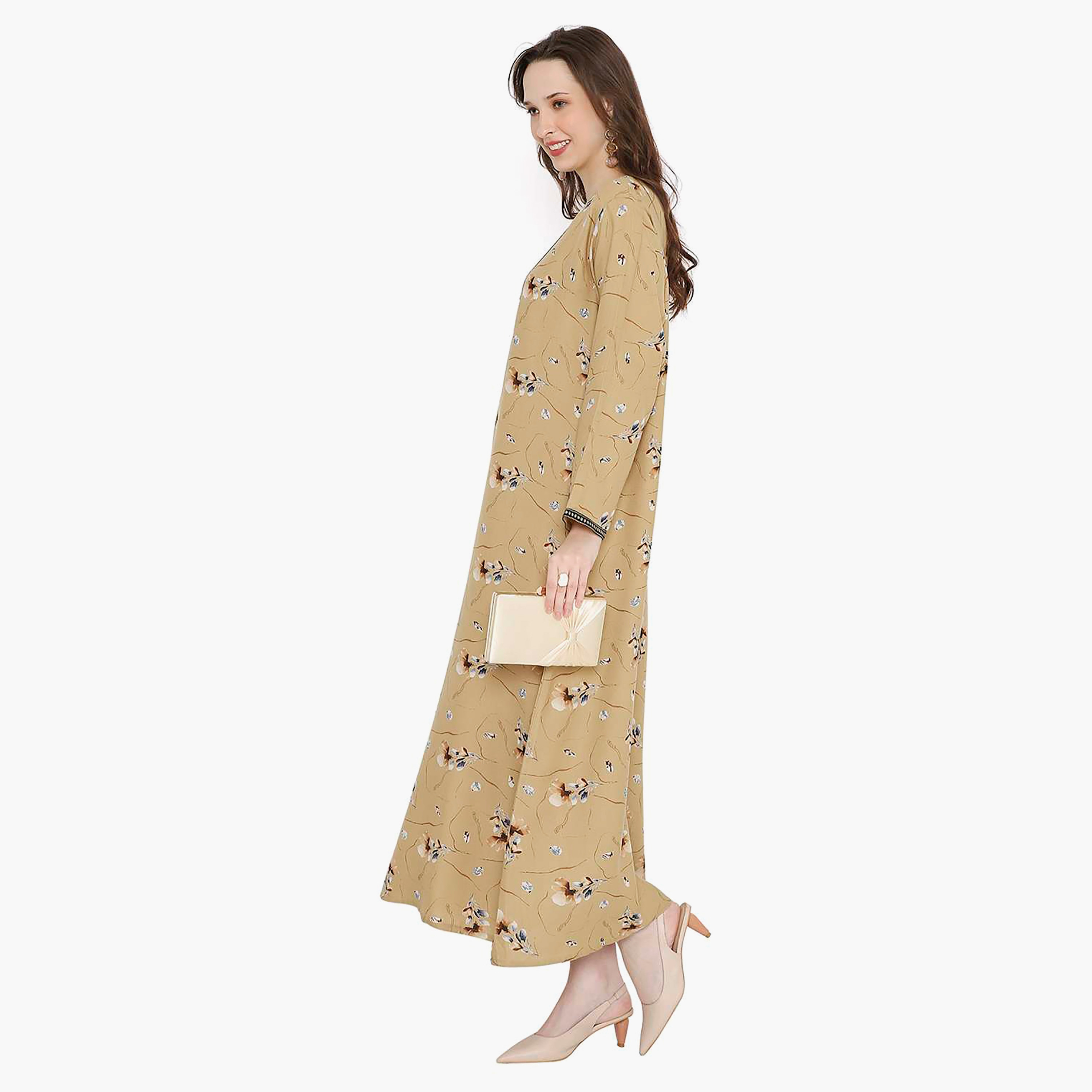 Hana & Sara Floral Embroidered Knot Neck Detail Women's Jalabiya-women-arabicclothing-jalabiyas-image-14