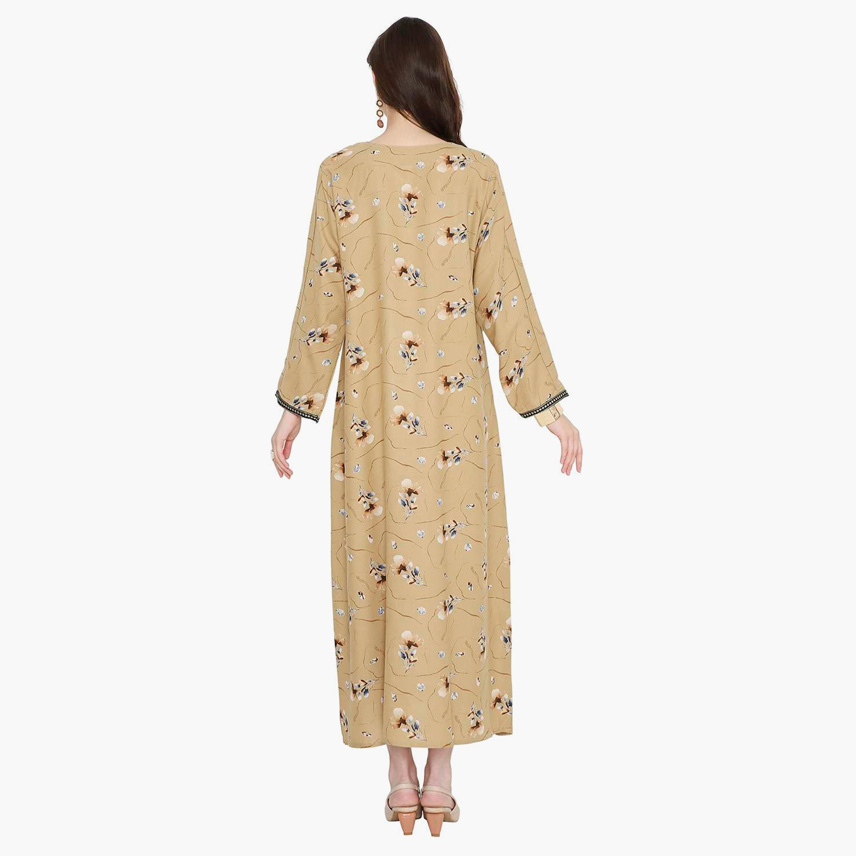 Hana & Sara Floral Embroidered Knot Neck Detail Women's Jalabiya-women-arabicclothing-jalabiyas-image-15