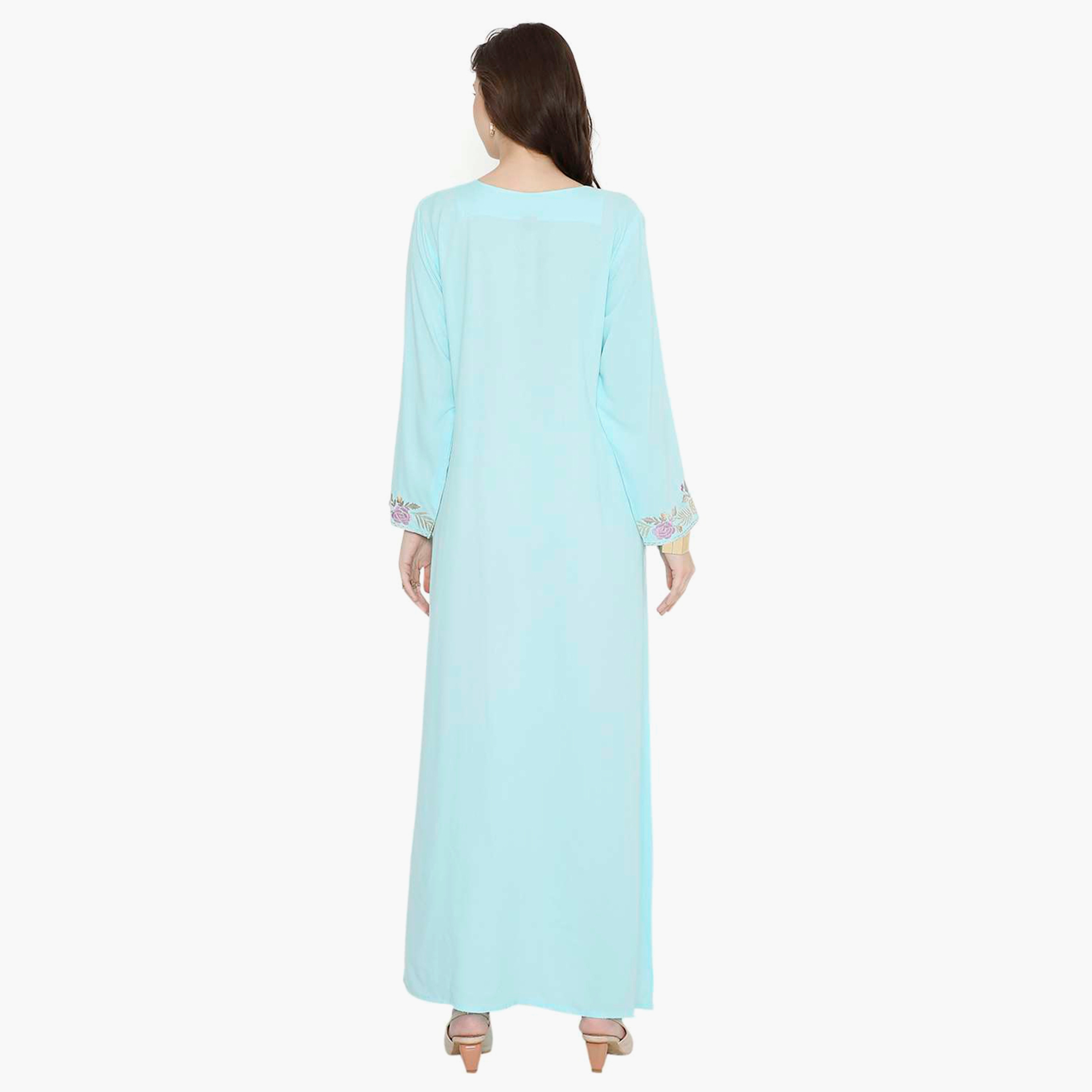 Hana & Sara Embroidered Designed Cuffed Sleeves Evening Women's Jalabiya-women-arabicclothing-jalabiyas-image-5