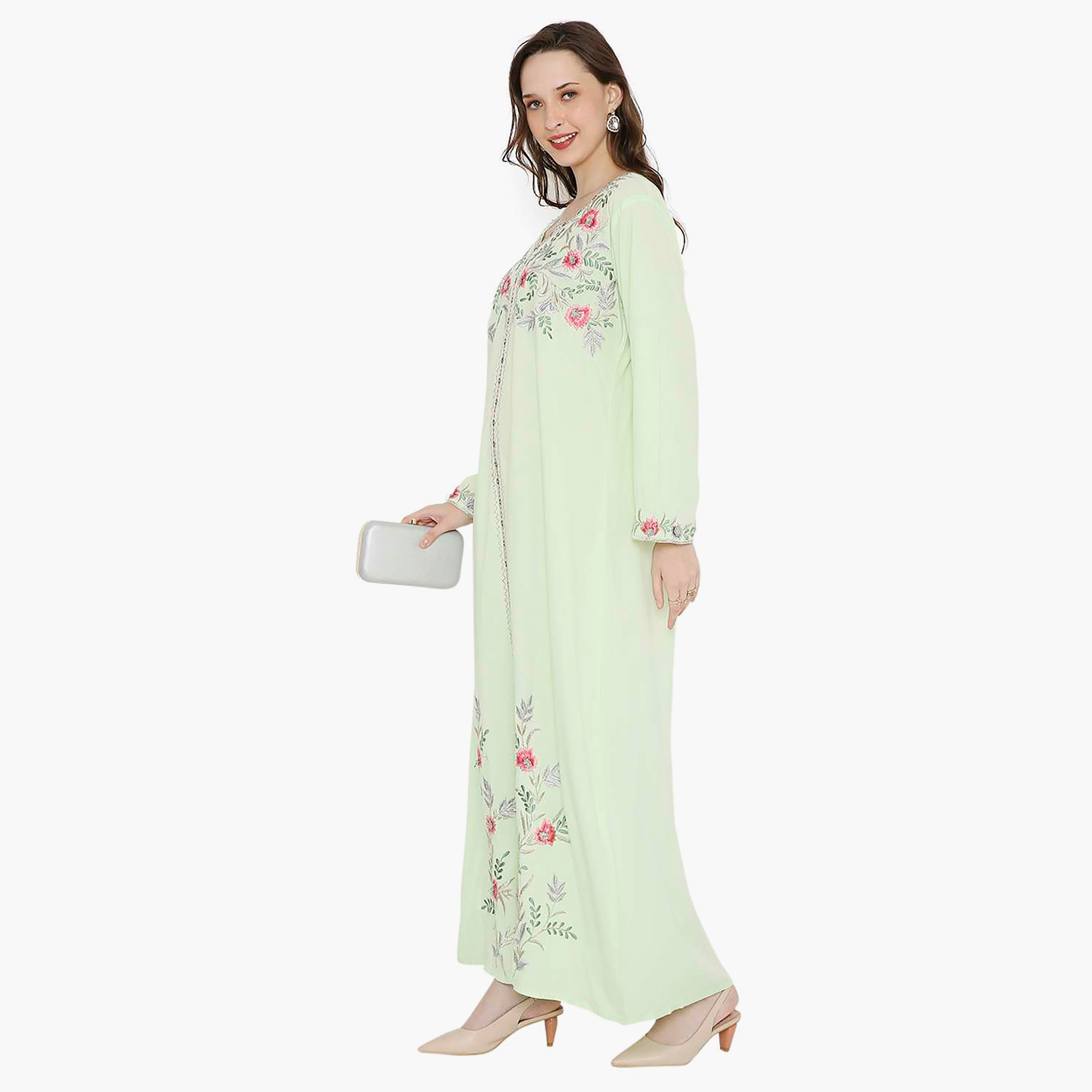 Hana & Sara Embroidered Designed Cuffed Sleeves Evening Women's Jalabiya-women-arabicclothing-jalabiyas-image-9
