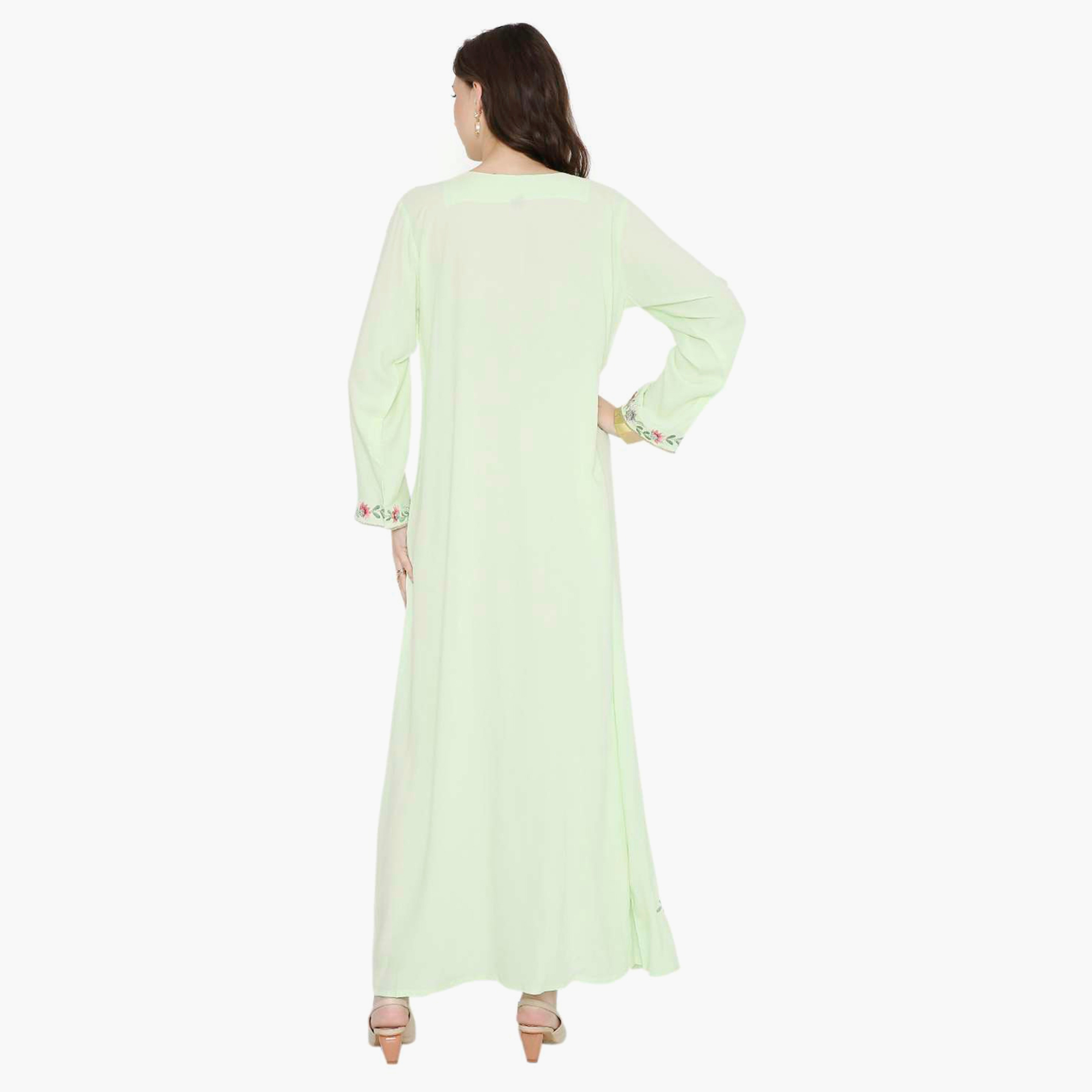 Hana & Sara Embroidered Designed Cuffed Sleeves Evening Women's Jalabiya-women-arabicclothing-jalabiyas-image-10