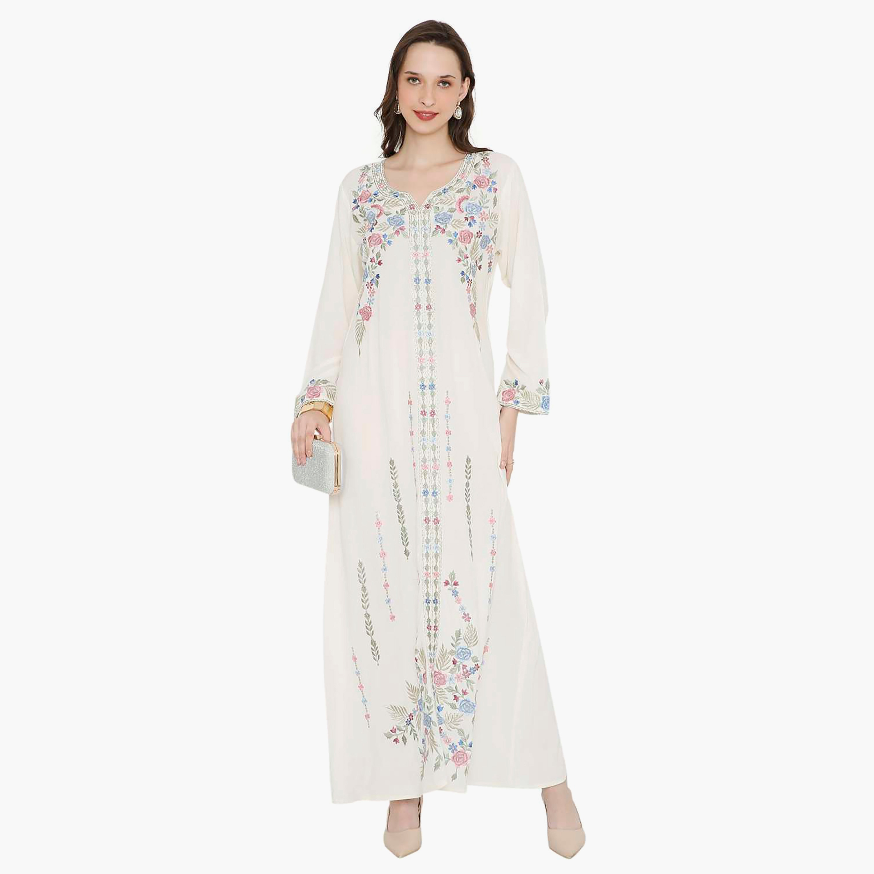 Hana & Sara Embroidered Designed Cuffed Sleeves Evening Women's Jalabiya-women-arabicclothing-jalabiyas-image-11