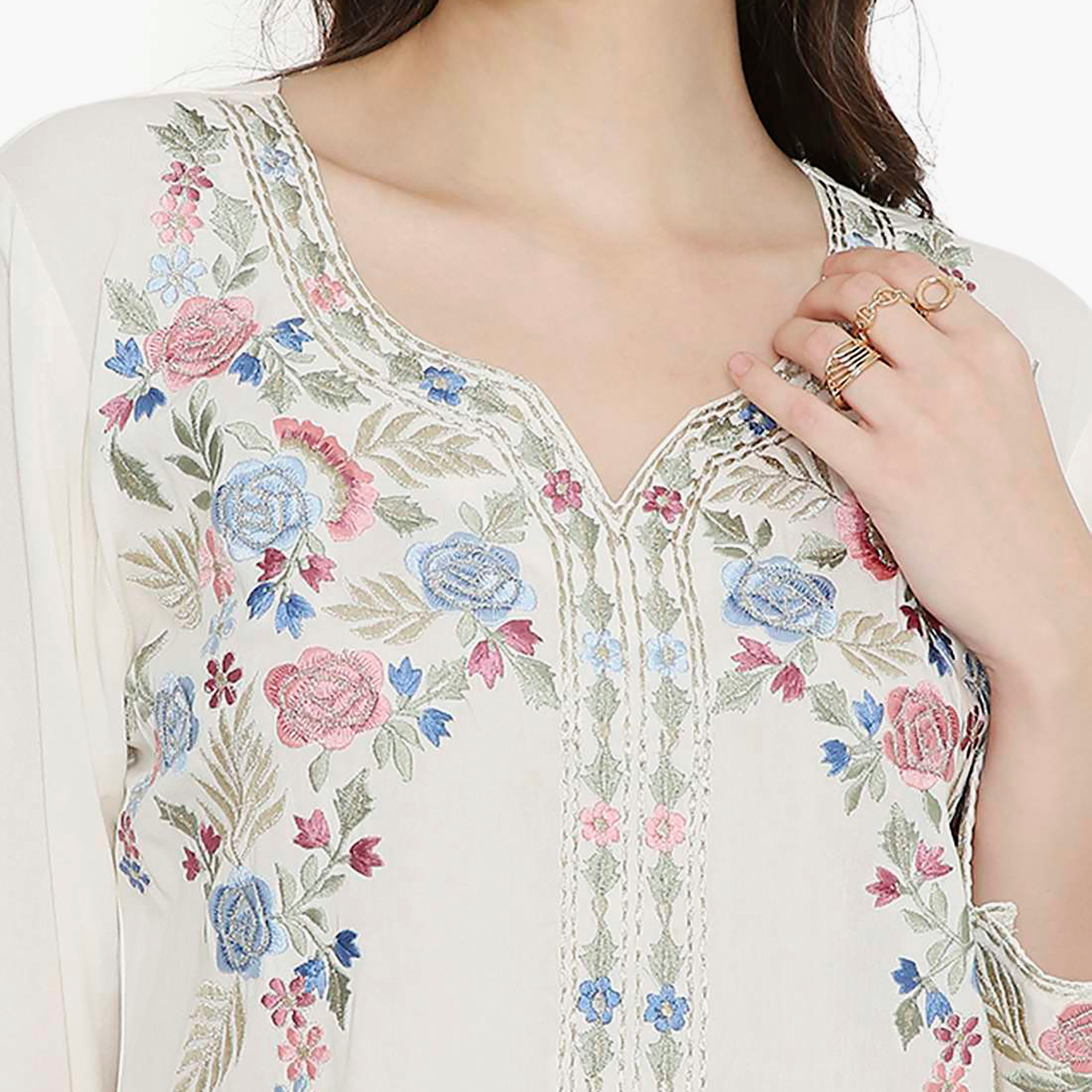 Hana & Sara Embroidered Designed Cuffed Sleeves Evening Women's Jalabiya-women-arabicclothing-jalabiyas-image-12