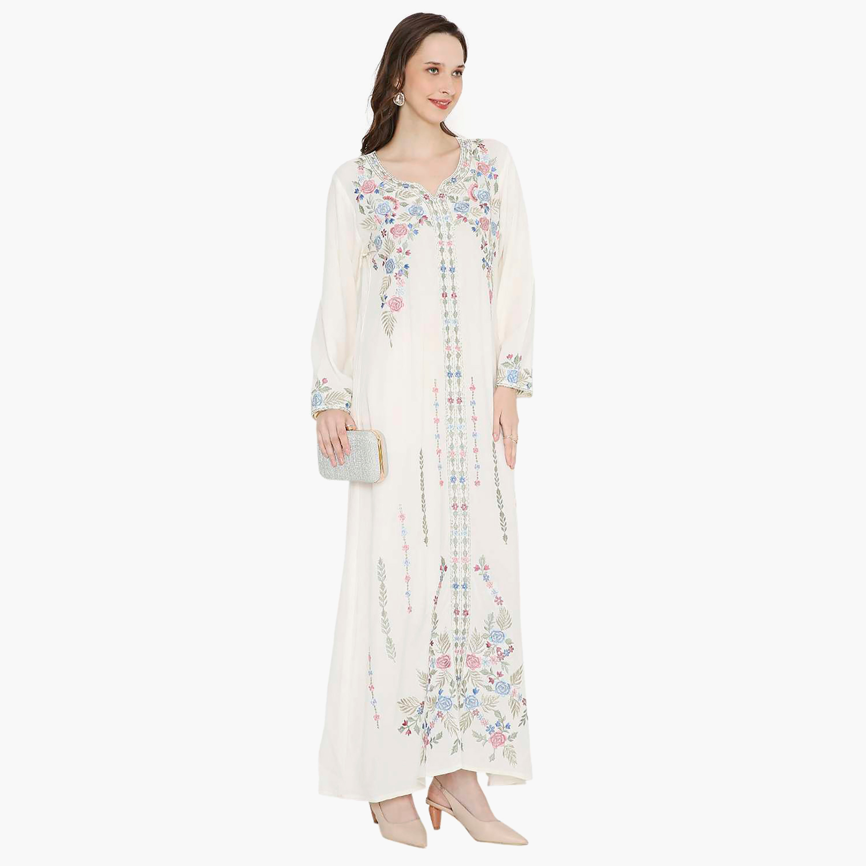 Hana & Sara Embroidered Designed Cuffed Sleeves Evening Women's Jalabiya-women-arabicclothing-jalabiyas-image-13