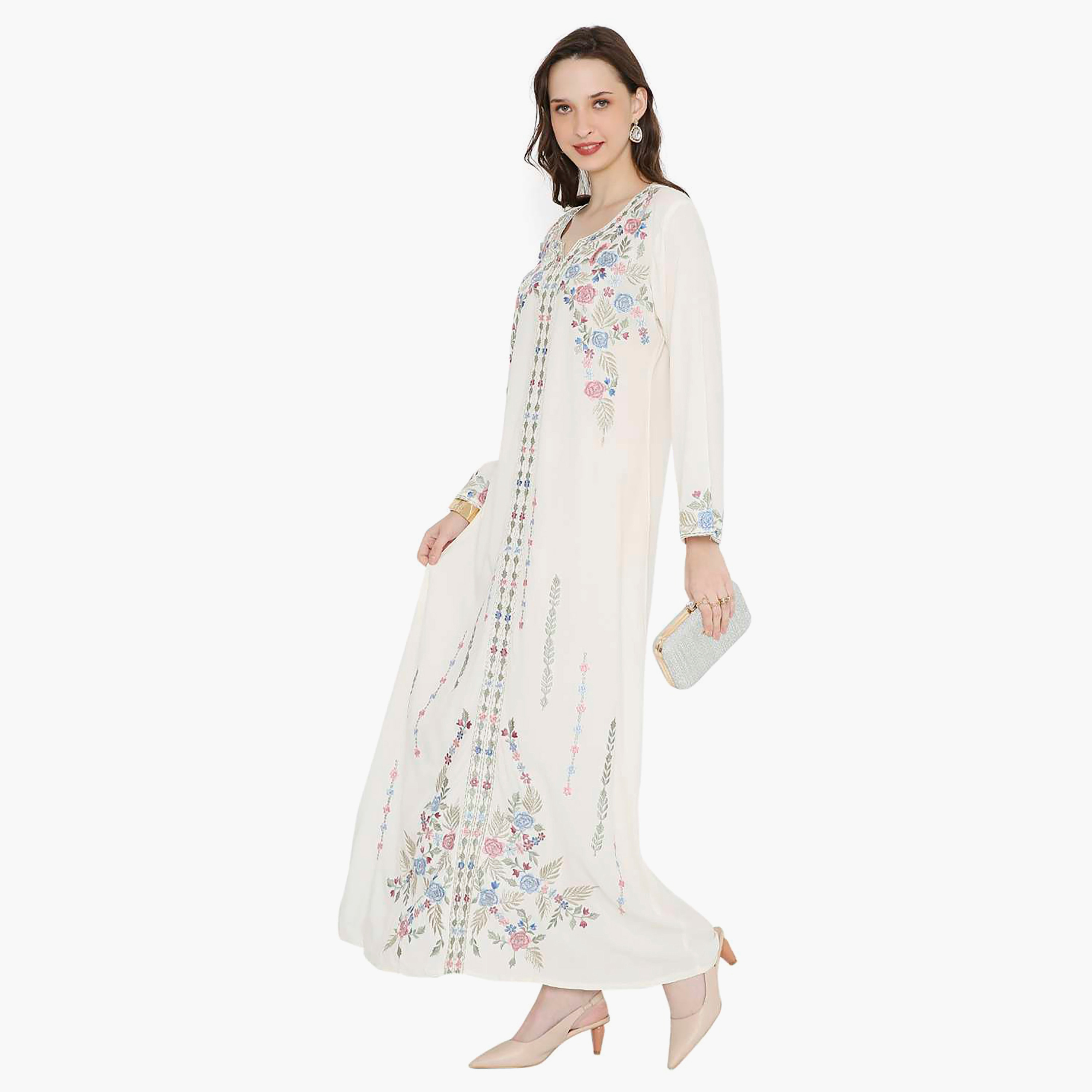 Hana & Sara Embroidered Designed Cuffed Sleeves Evening Women's Jalabiya-women-arabicclothing-jalabiyas-image-14