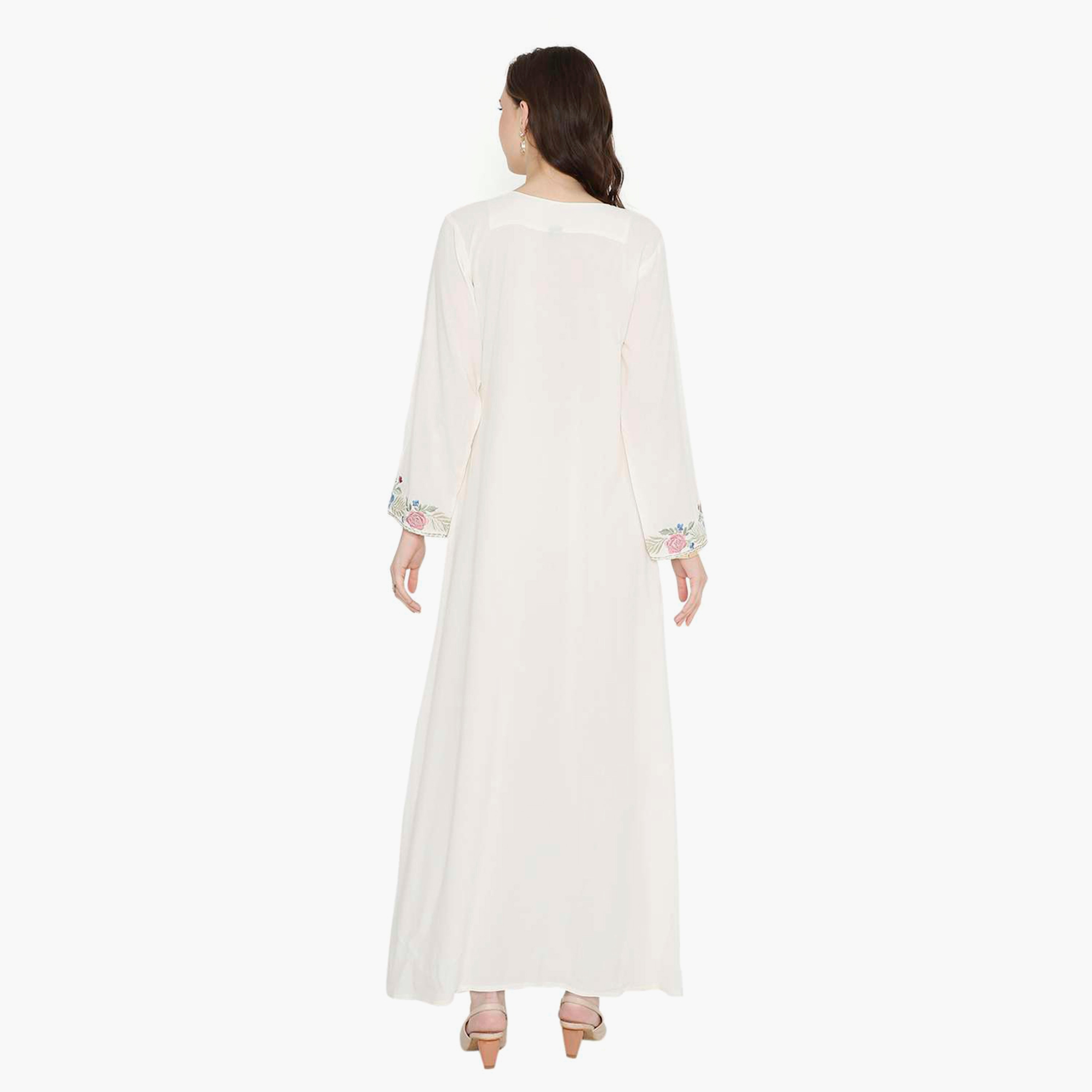 Hana & Sara Embroidered Designed Cuffed Sleeves Evening Women's Jalabiya-women-arabicclothing-jalabiyas-image-15