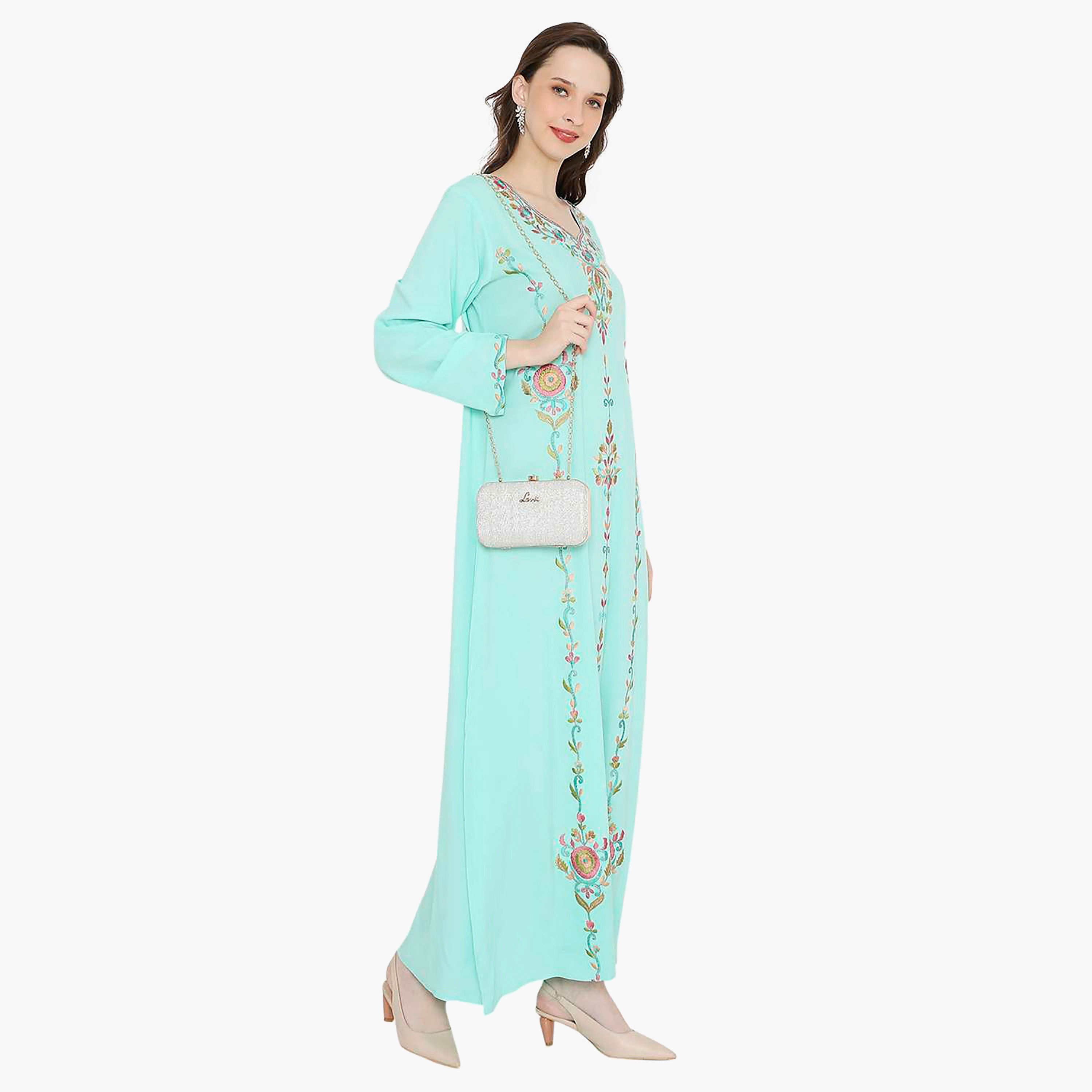 جلابية سهرة نسائية بأكمام مطوية ومطرزة من هانا آند سارة-women-arabicclothing-jalabiyas-image-3