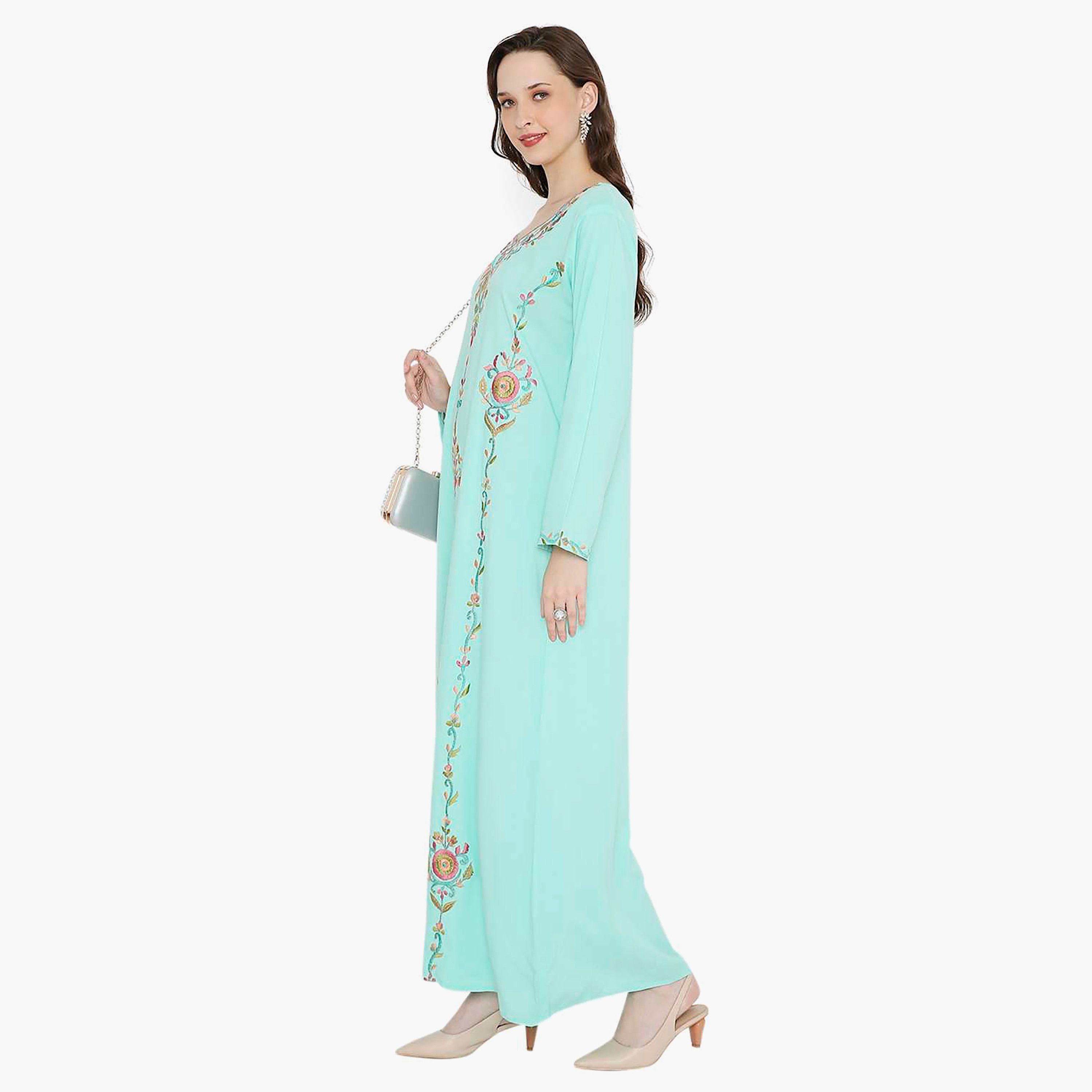 جلابية سهرة نسائية بأكمام مطوية ومطرزة من هانا آند سارة-women-arabicclothing-jalabiyas-image-4