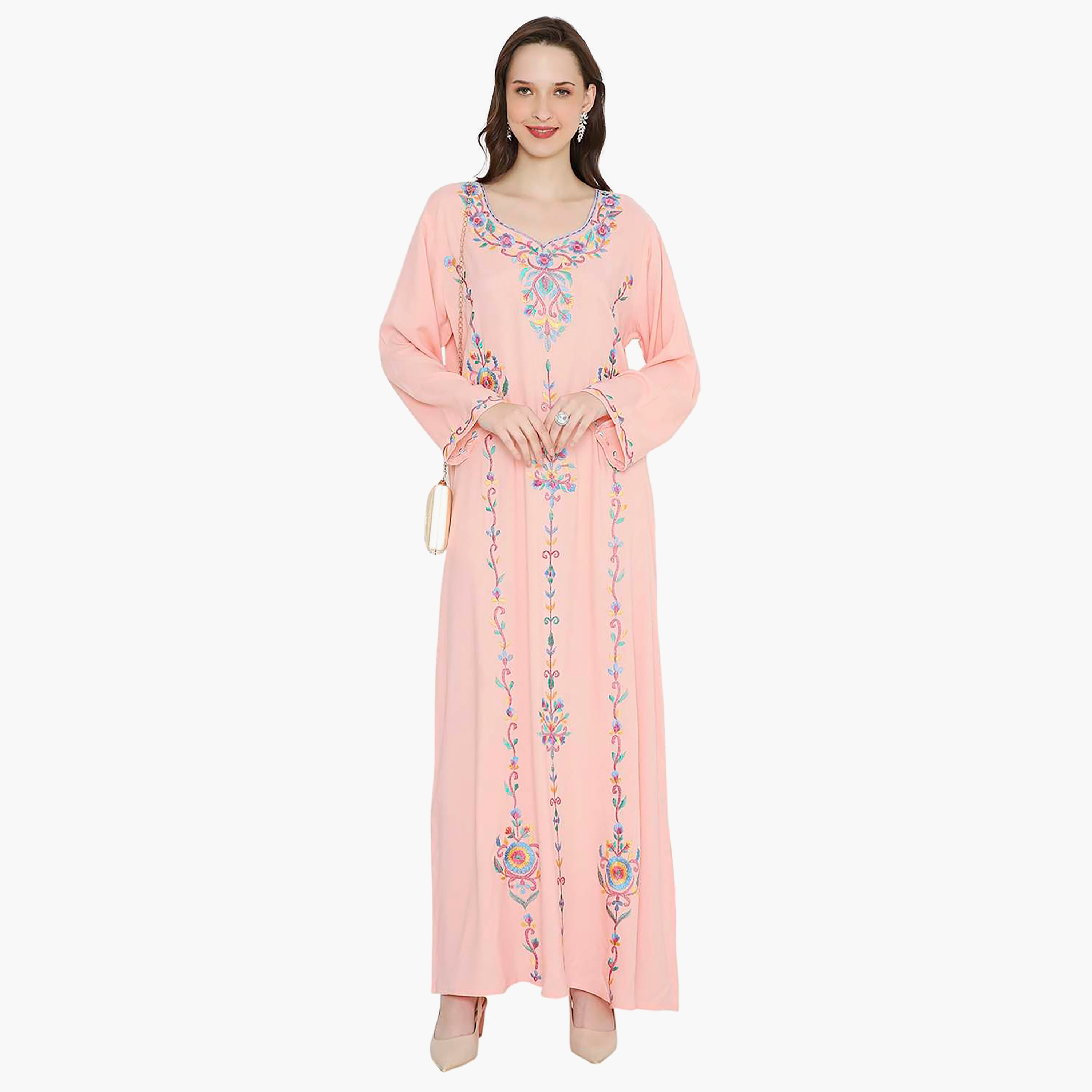جلابية سهرة نسائية بأكمام مطوية ومطرزة من هانا آند سارة-women-arabicclothing-jalabiyas-image-11
