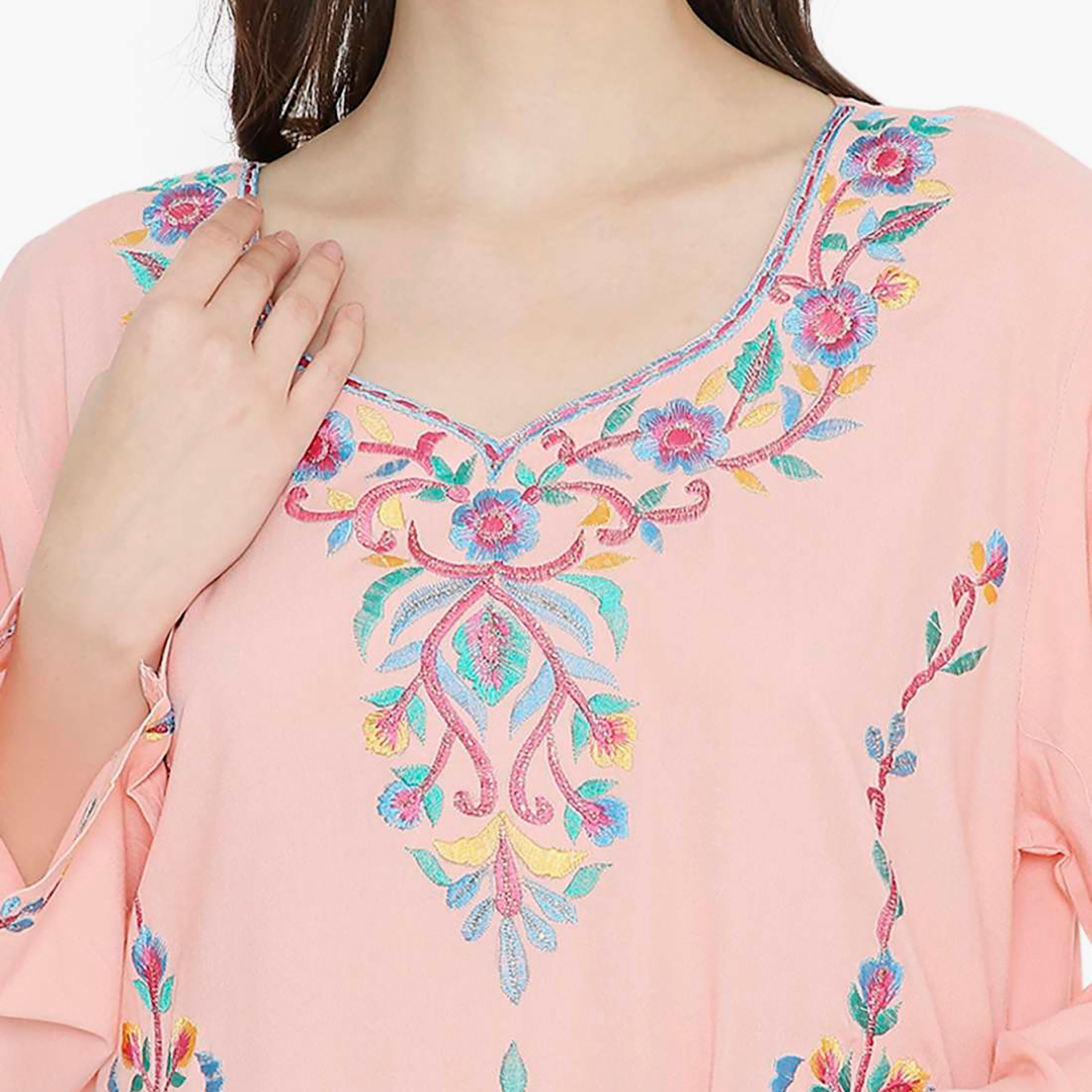 جلابية سهرة نسائية بأكمام مطوية ومطرزة من هانا آند سارة-women-arabicclothing-jalabiyas-image-12