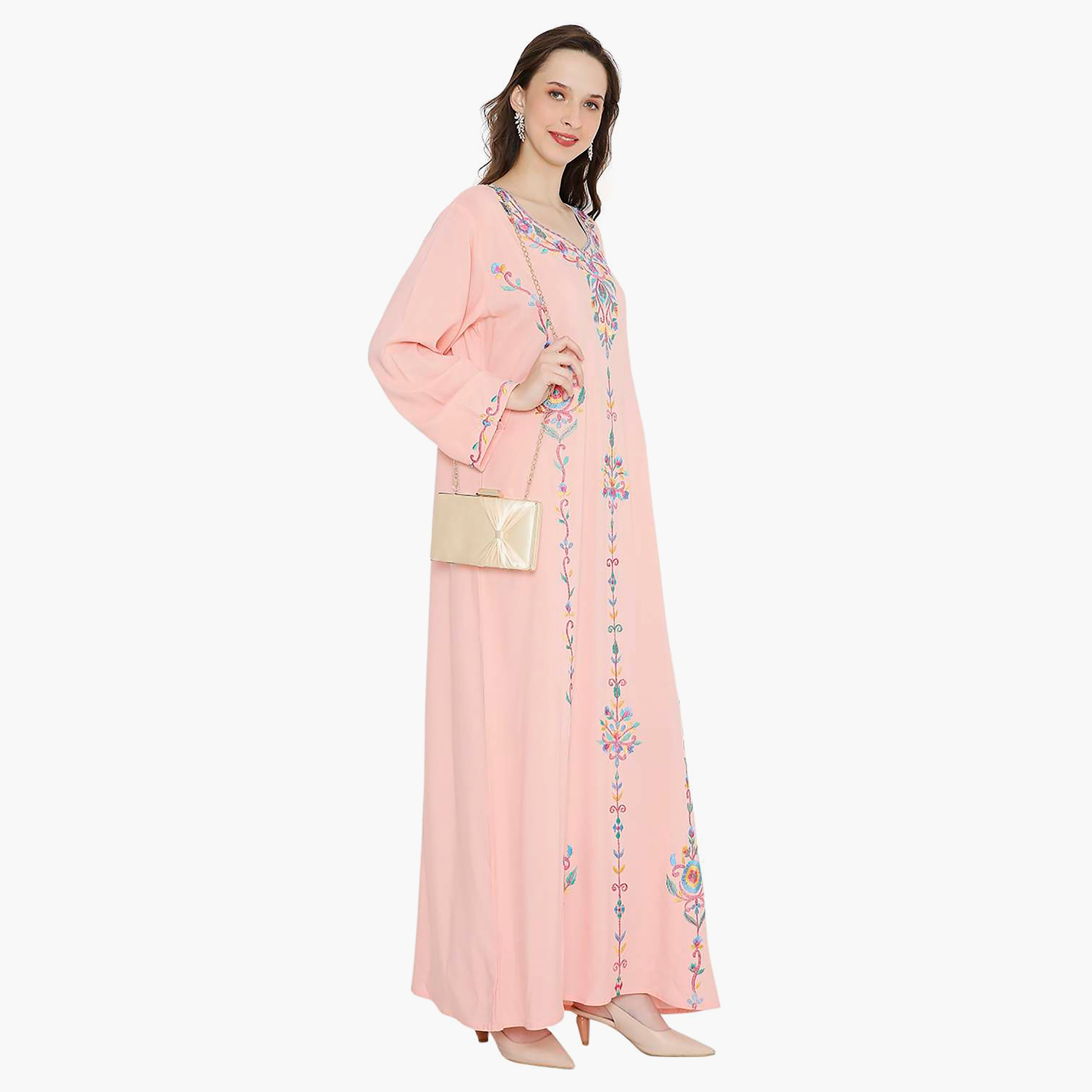 جلابية سهرة نسائية بأكمام مطوية ومطرزة من هانا آند سارة-women-arabicclothing-jalabiyas-image-14