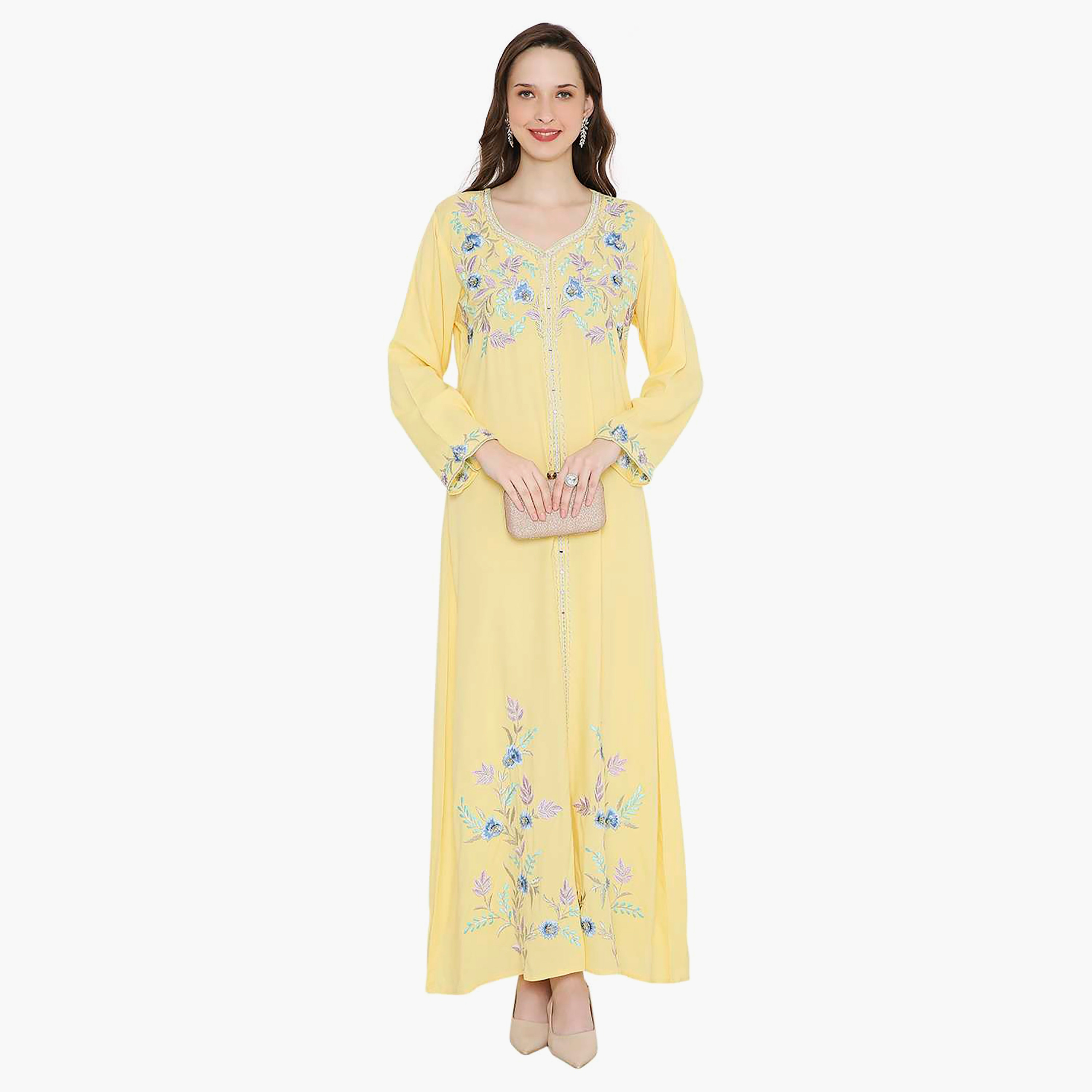 جلابية سهرة نسائية بأكمام مطوية ومطرزة من هانا آند سارة-women-arabicclothing-jalabiyas-image-6