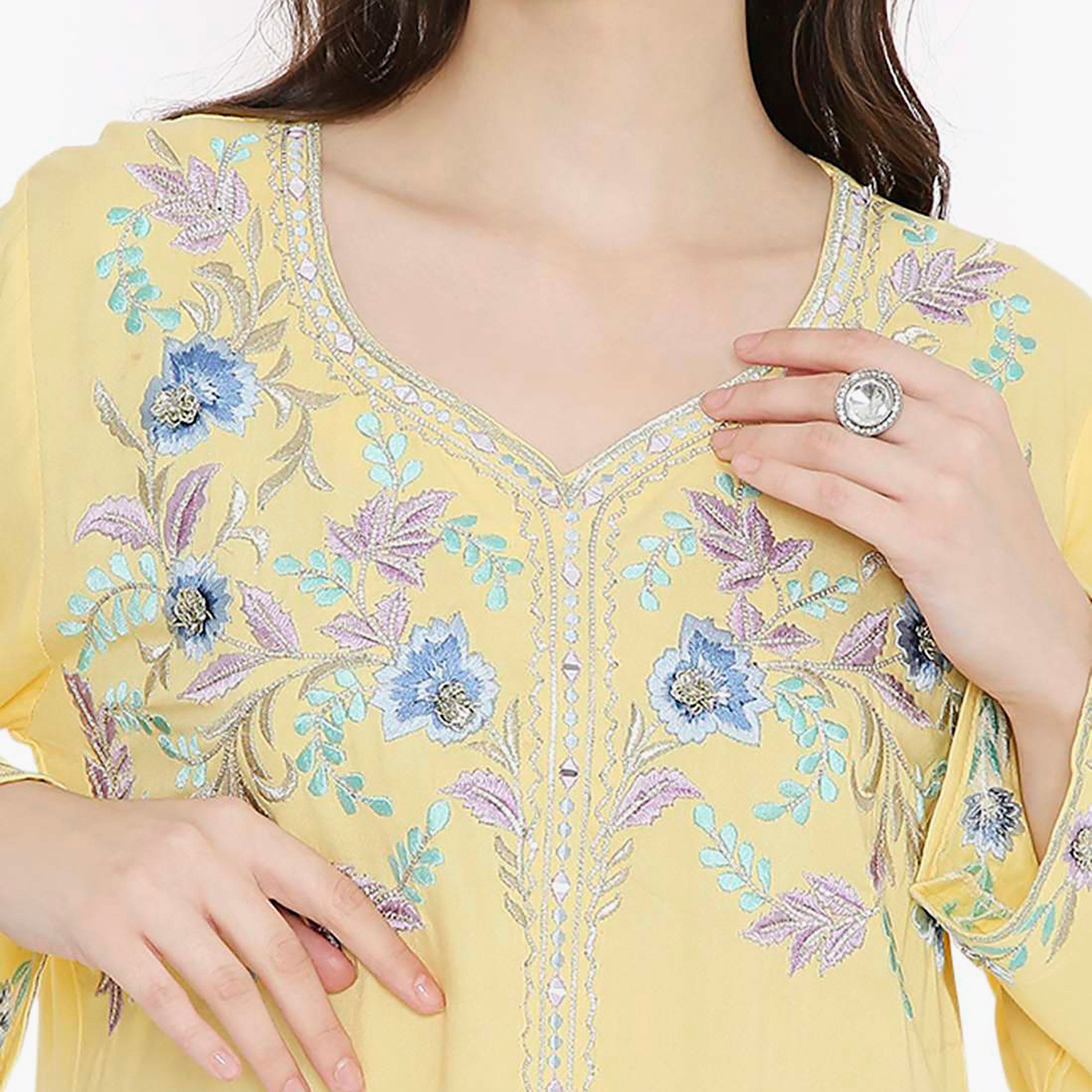 جلابية سهرة نسائية بأكمام مطوية ومطرزة من هانا آند سارة-women-arabicclothing-jalabiyas-image-7