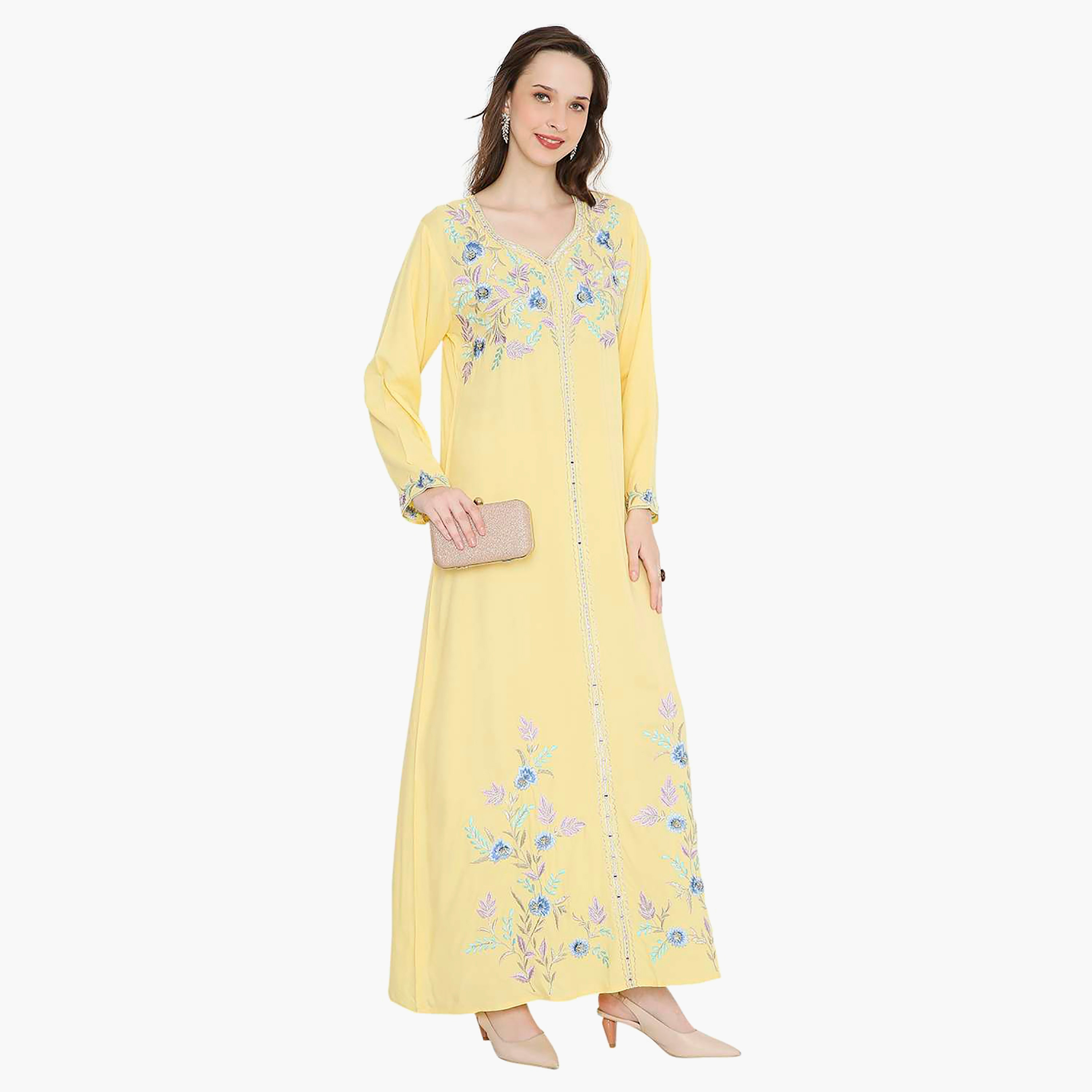 جلابية سهرة نسائية بأكمام مطوية ومطرزة من هانا آند سارة-women-arabicclothing-jalabiyas-image-8