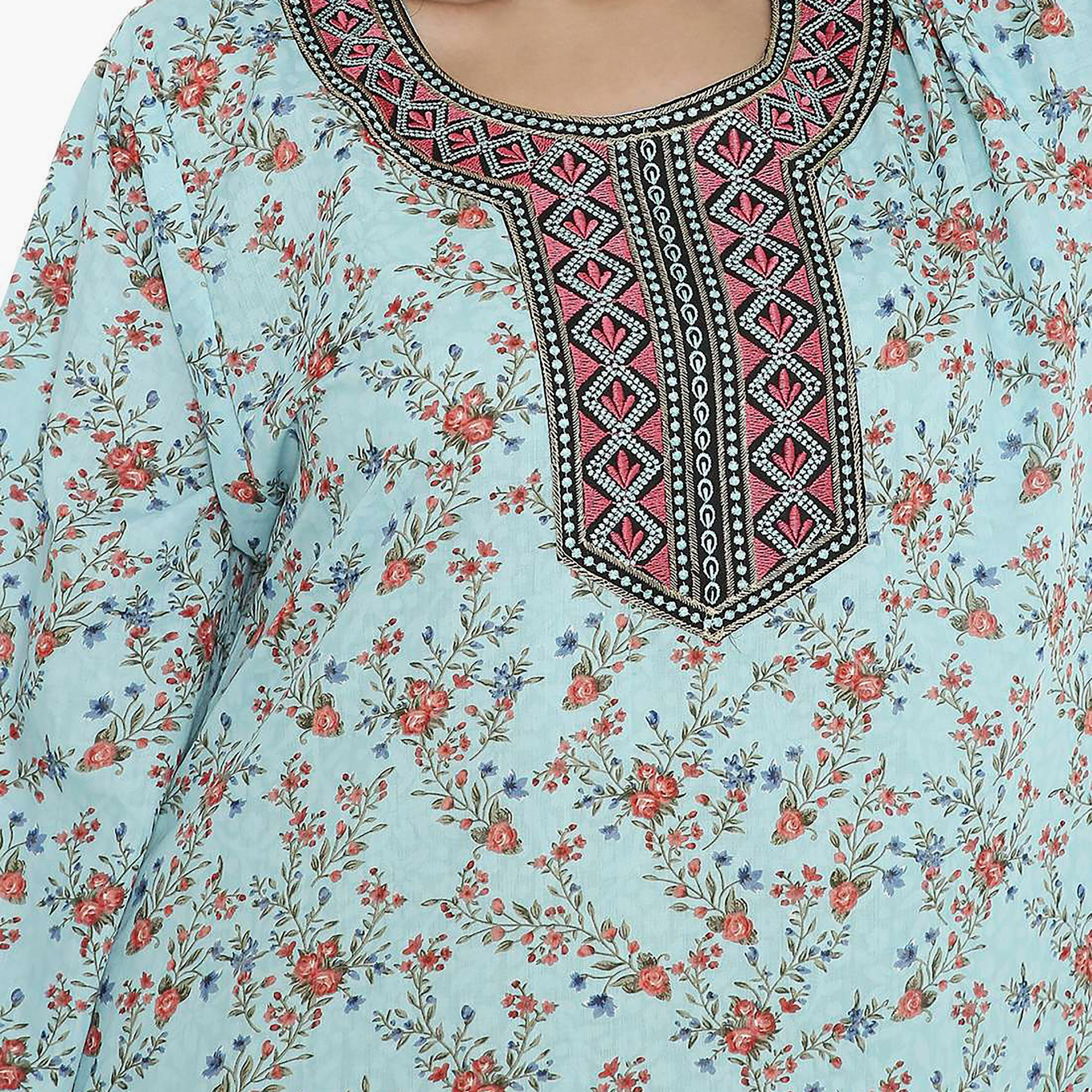 جلابية نسائية مطرزة بعقدة وتفاصيل رقبة على شكل زهور من هانا آند سارة-women-arabicclothing-jalabiyas-image-2