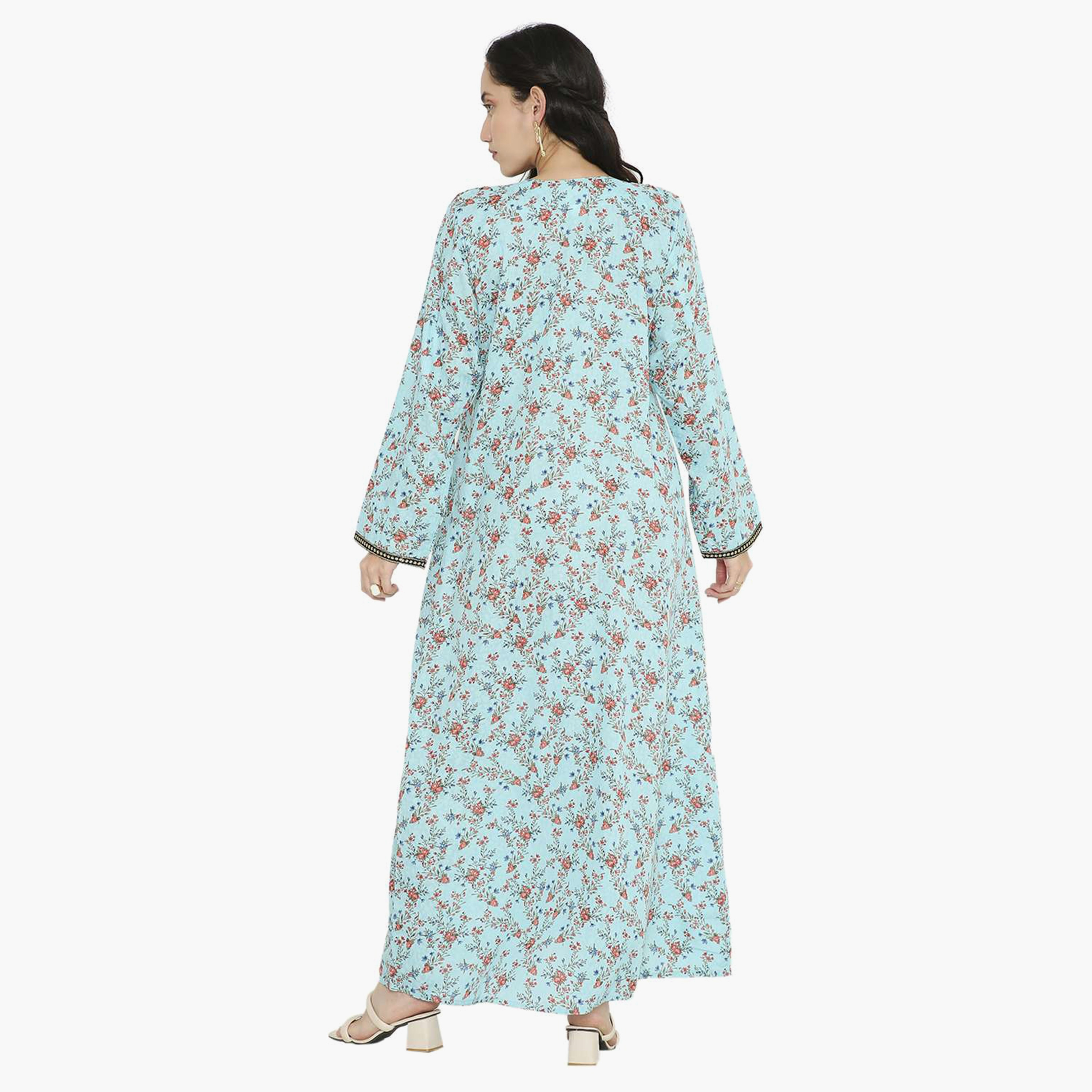 جلابية نسائية مطرزة بعقدة وتفاصيل رقبة على شكل زهور من هانا آند سارة-women-arabicclothing-jalabiyas-image-5