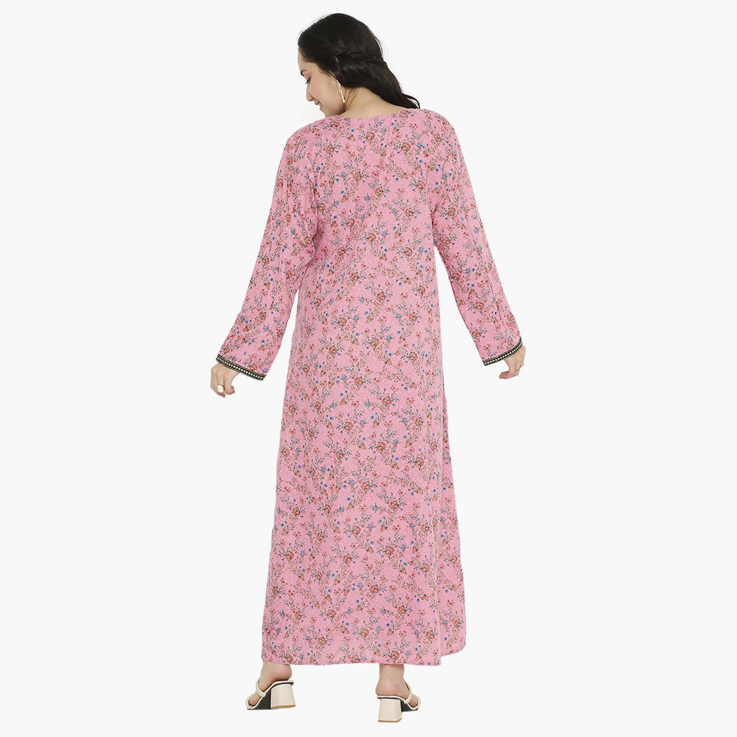 جلابية نسائية مطرزة بعقدة وتفاصيل رقبة على شكل زهور من هانا آند سارة-women-arabicclothing-jalabiyas-image-10