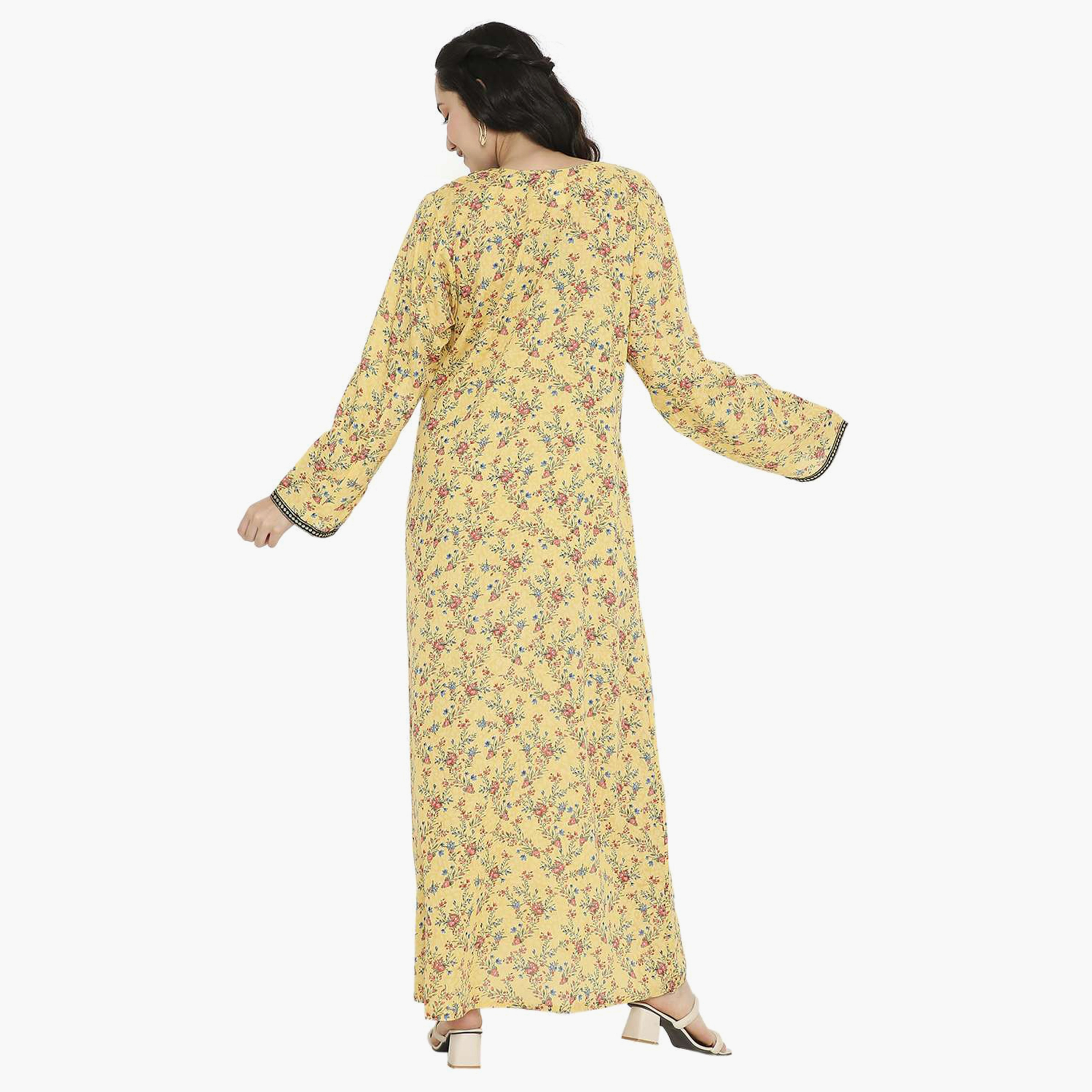 جلابية نسائية مطرزة بعقدة وتفاصيل رقبة على شكل زهور من هانا آند سارة-women-arabicclothing-jalabiyas-image-15