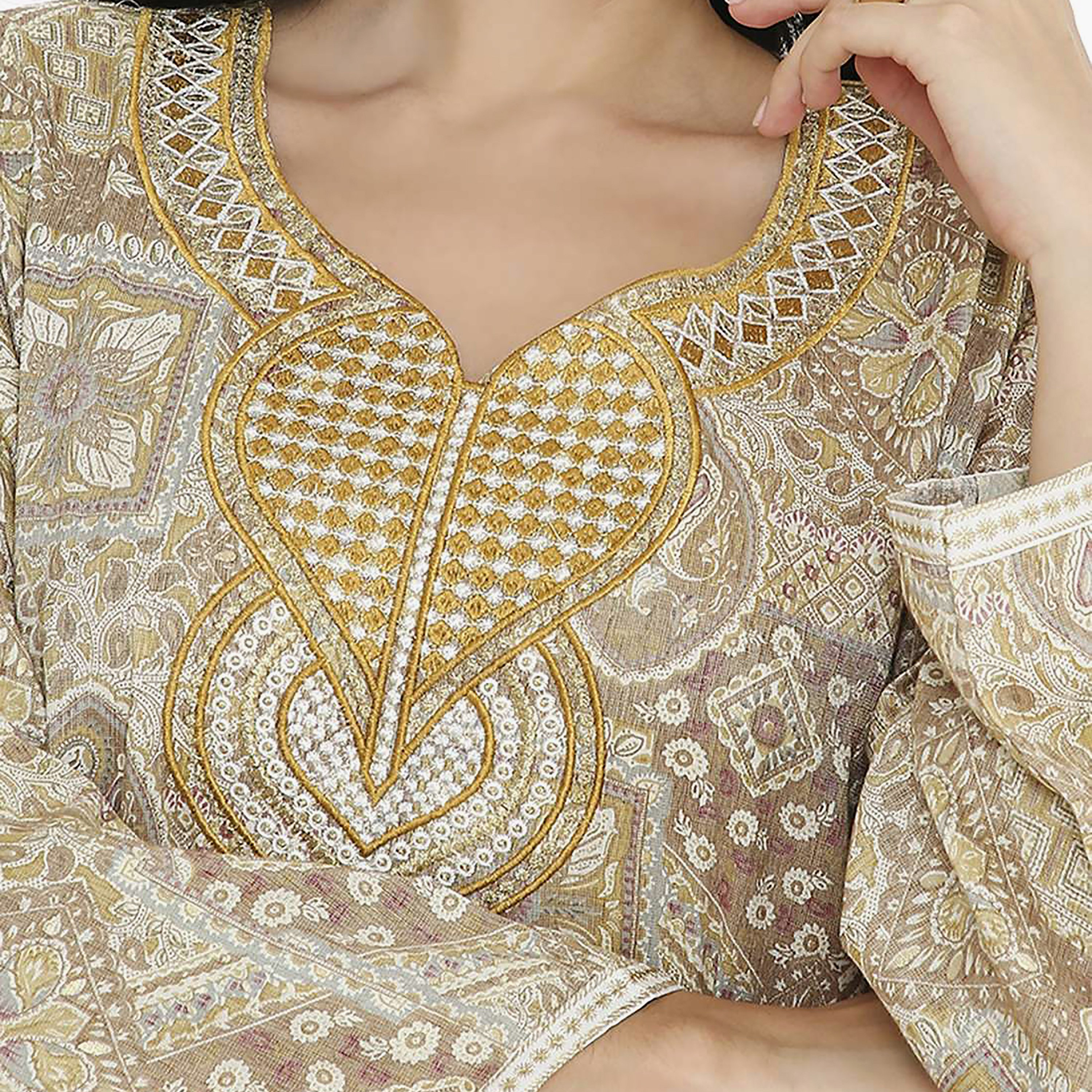 Hana & Sara Printed Embroidered Knot Neck Detail Women's Jalabiya-women-arabicclothing-jalabiyas-image-12
