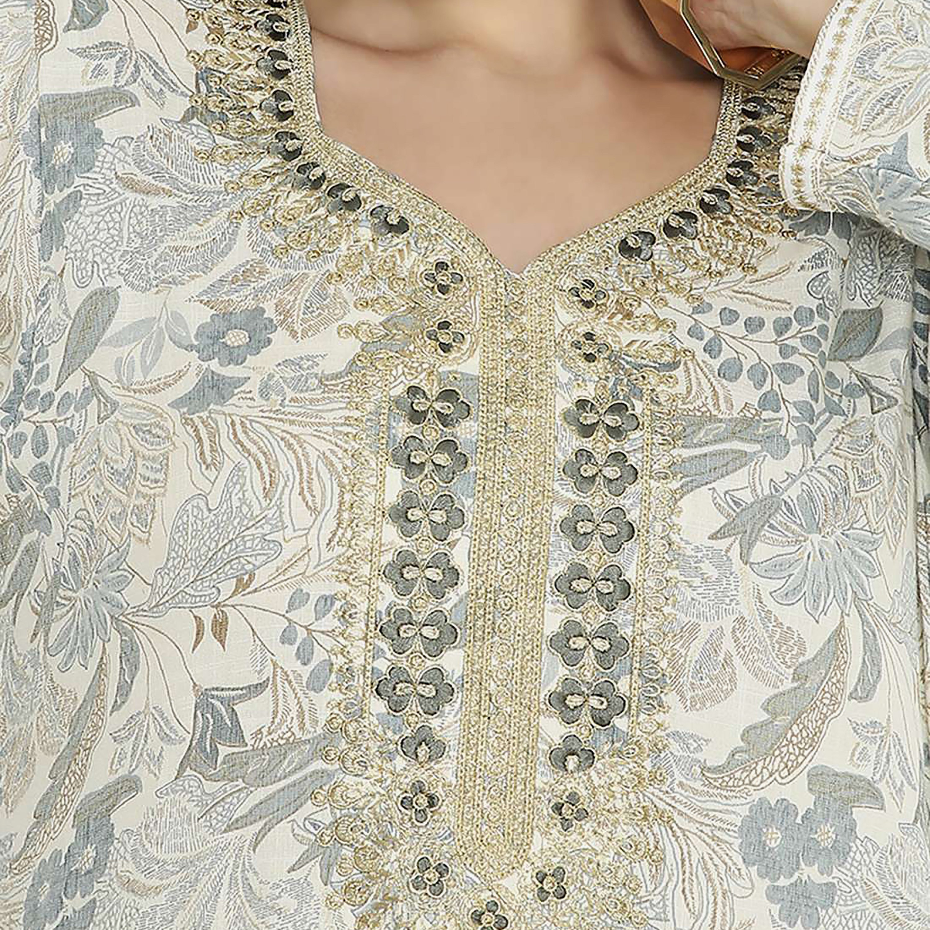 Hana & Sara Printed Embroidered Knot Neck Detail Women's Jalabiya-women-arabicclothing-jalabiyas-image-7
