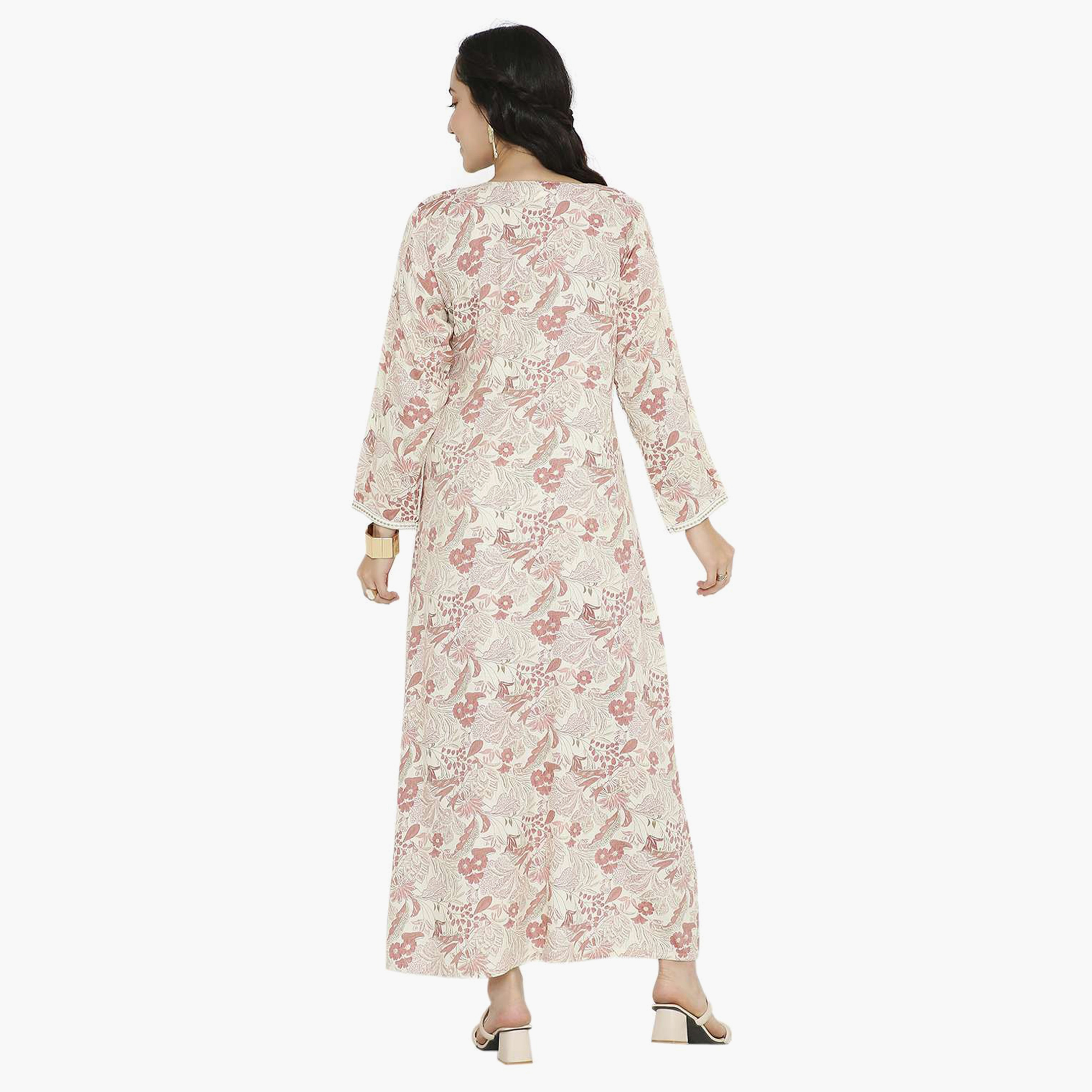 Hana & Sara Printed Embroidered Knot Neck Detail Women's Jalabiya-women-arabicclothing-jalabiyas-image-20