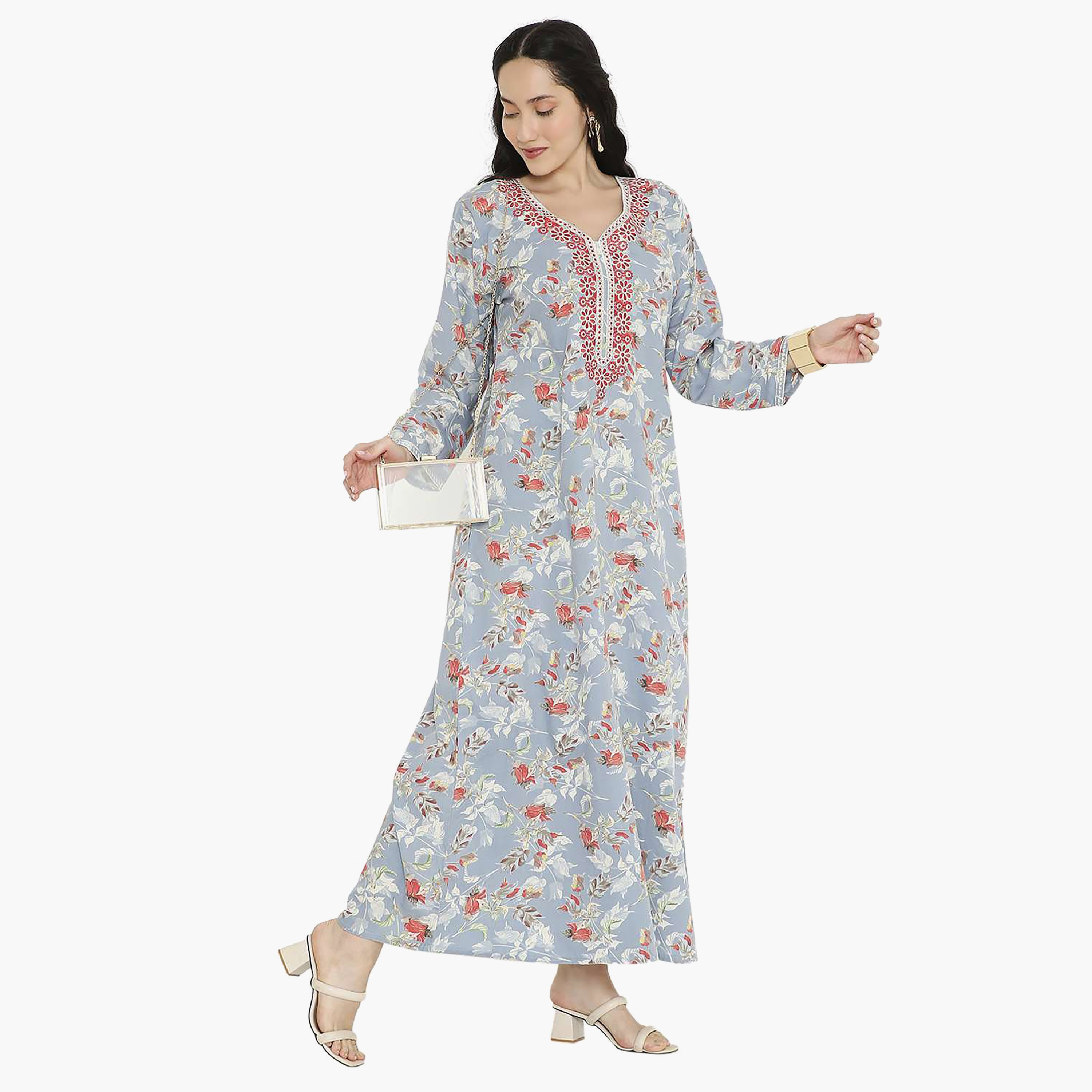 جلابية نسائية مطرزة بالزهور وعقدة عنق من هانا آند سارة-women-arabicclothing-jalabiyas-image-3