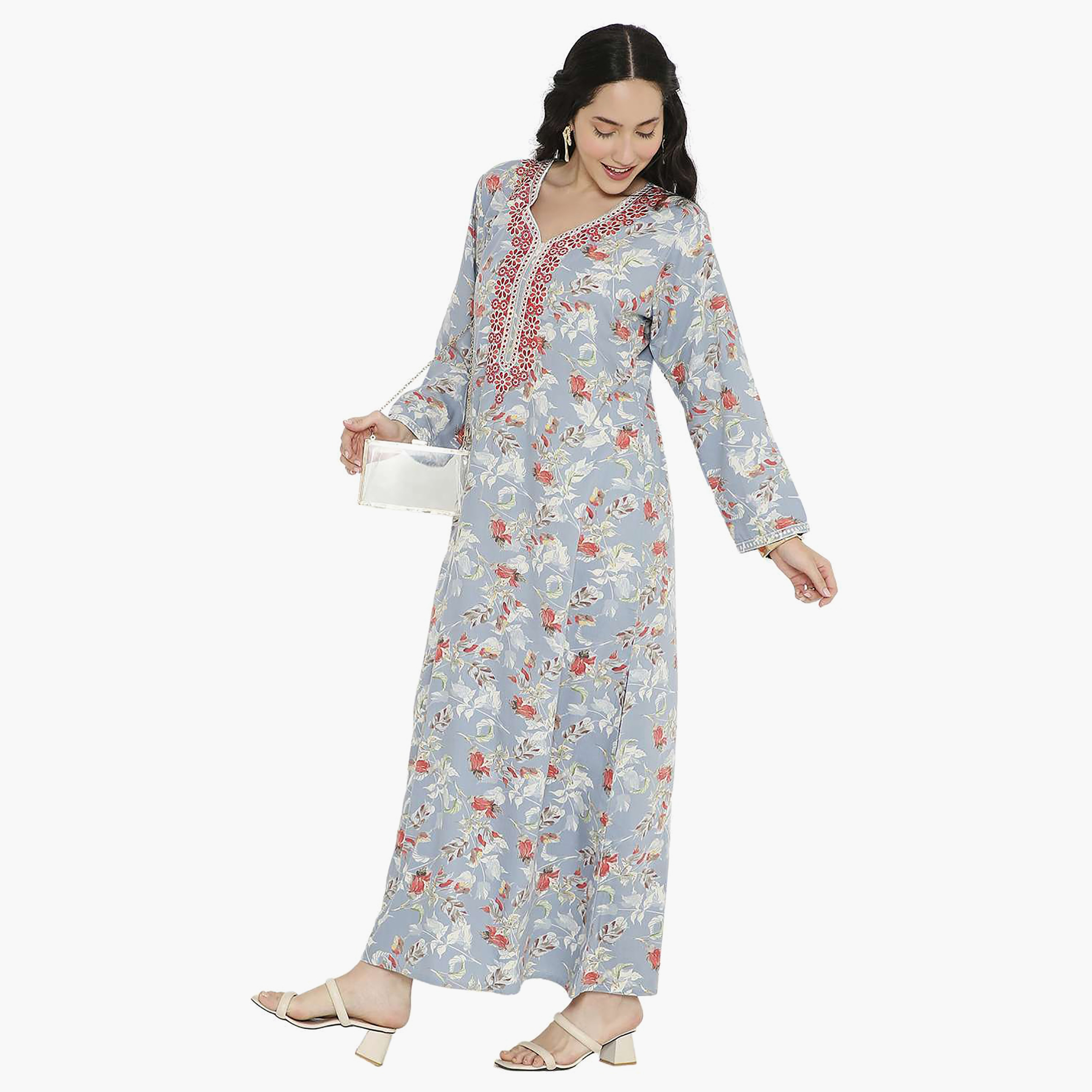 جلابية نسائية مطرزة بالزهور وعقدة عنق من هانا آند سارة-women-arabicclothing-jalabiyas-image-4
