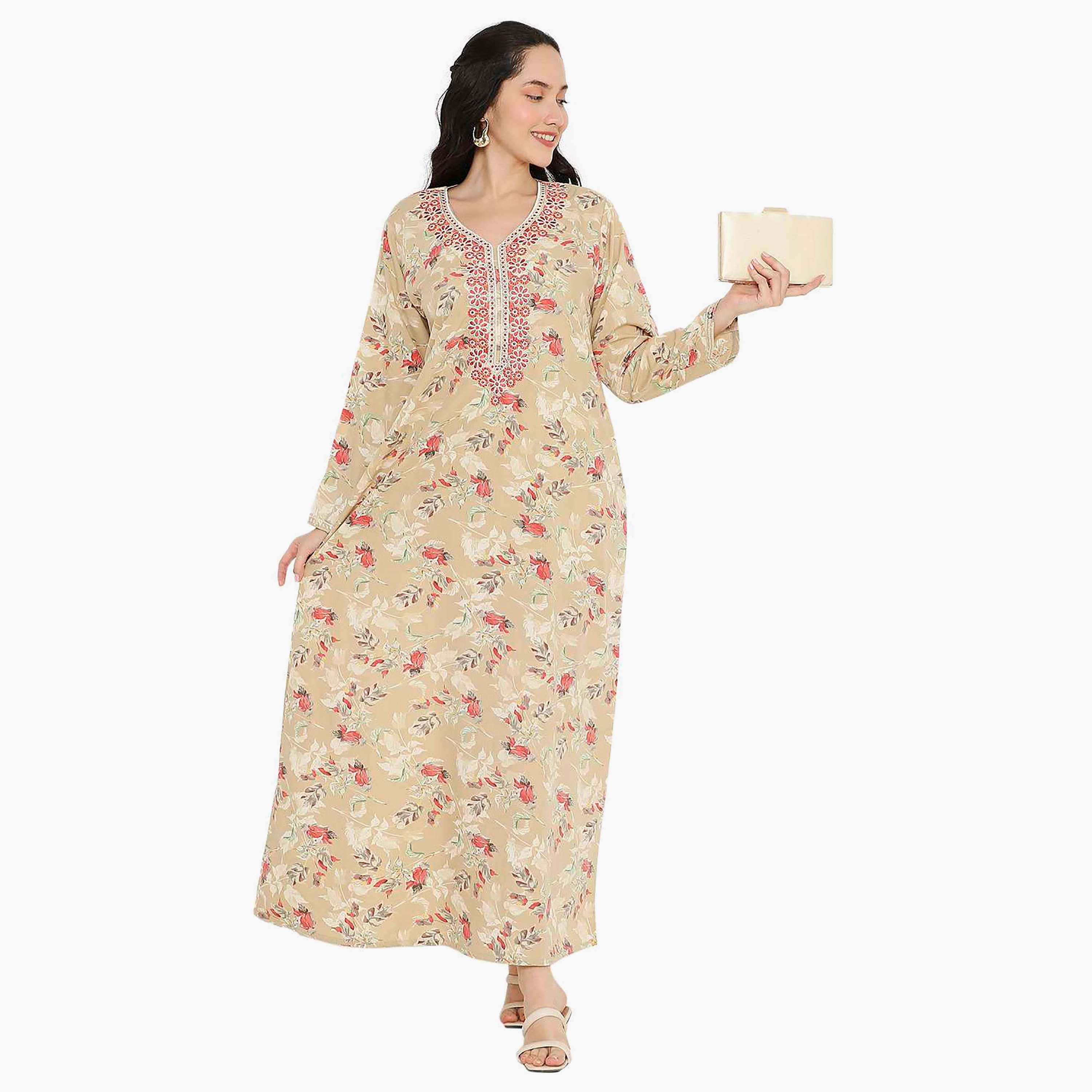 جلابية نسائية مطرزة بالزهور وعقدة عنق من هانا آند سارة-women-arabicclothing-jalabiyas-image-6