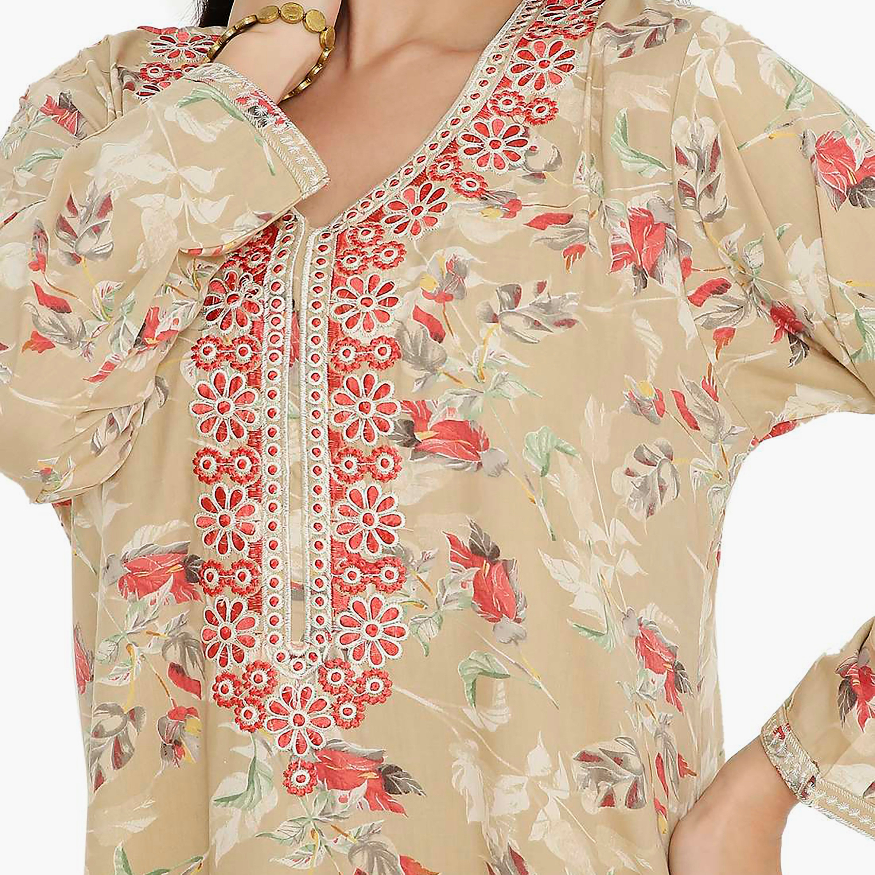 جلابية نسائية مطرزة بالزهور وعقدة عنق من هانا آند سارة-women-arabicclothing-jalabiyas-image-7