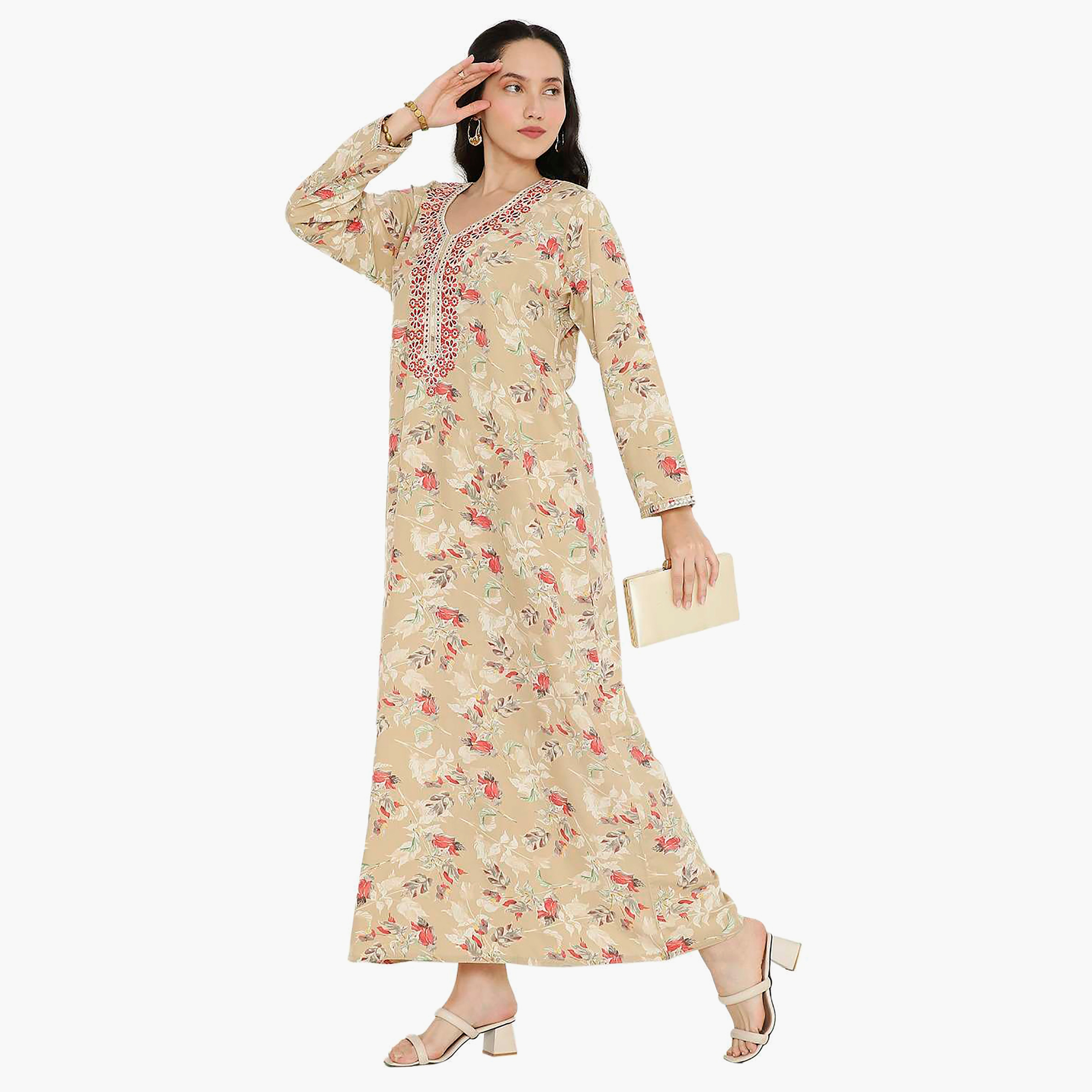 جلابية نسائية مطرزة بالزهور وعقدة عنق من هانا آند سارة-women-arabicclothing-jalabiyas-image-9