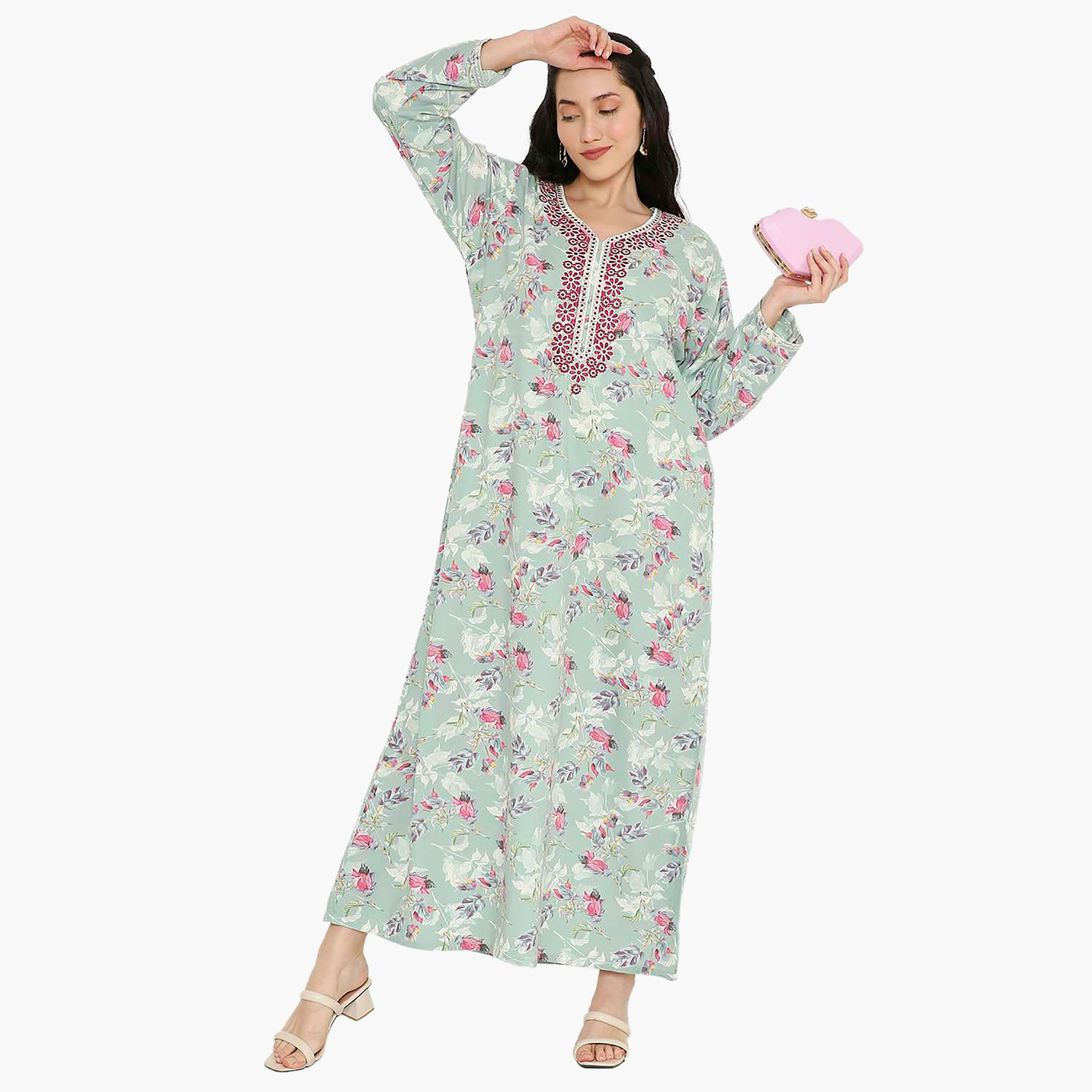 جلابية نسائية مطرزة بالزهور وعقدة عنق من هانا آند سارة-women-arabicclothing-jalabiyas-image-11