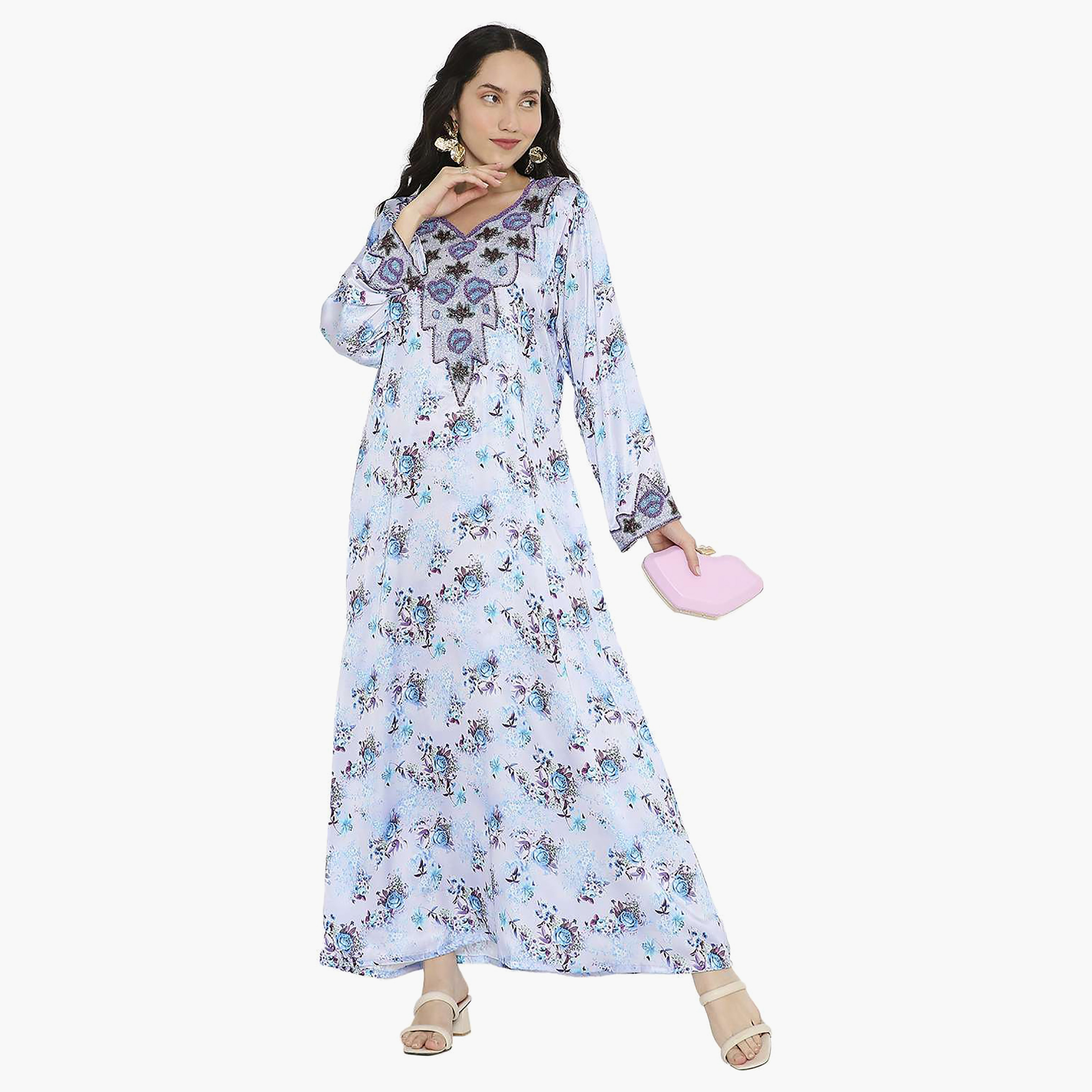 مخور سهرة نسائي مزين بالزهور ومزين بالخرز وتفاصيل عقدة عند الرقبة من هانا آند سارة-women-arabicclothing-jalabiyas-image-21