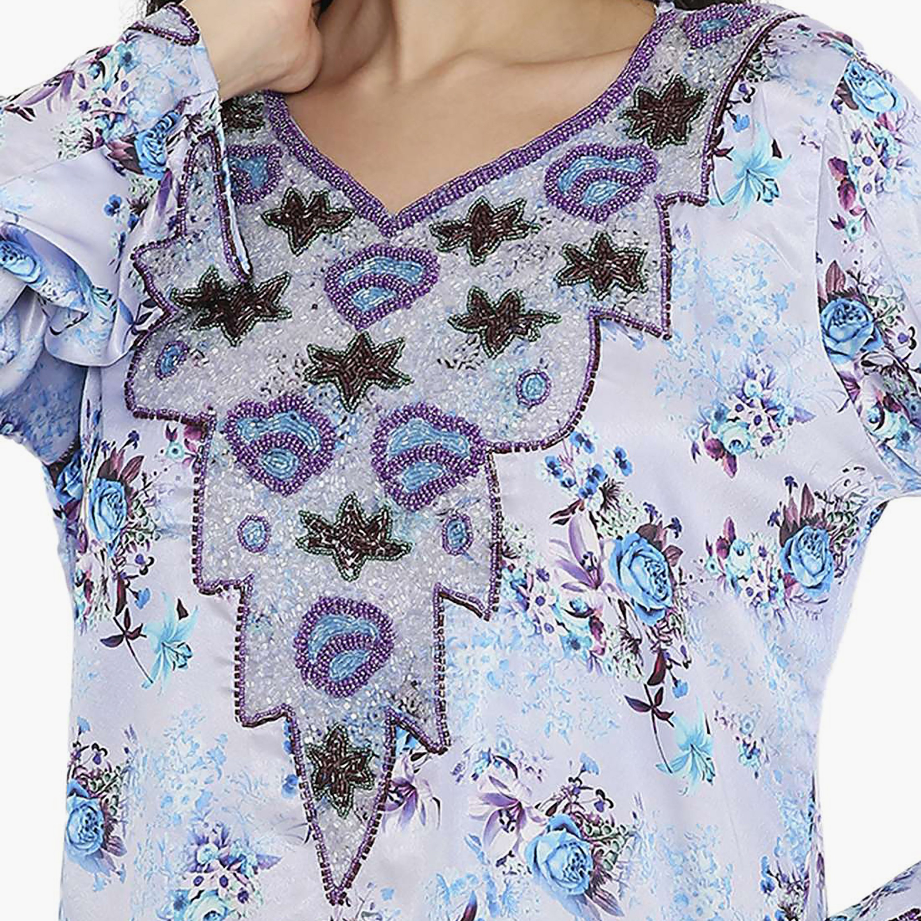مخور سهرة نسائي مزين بالزهور ومزين بالخرز وتفاصيل عقدة عند الرقبة من هانا آند سارة-women-arabicclothing-jalabiyas-image-22
