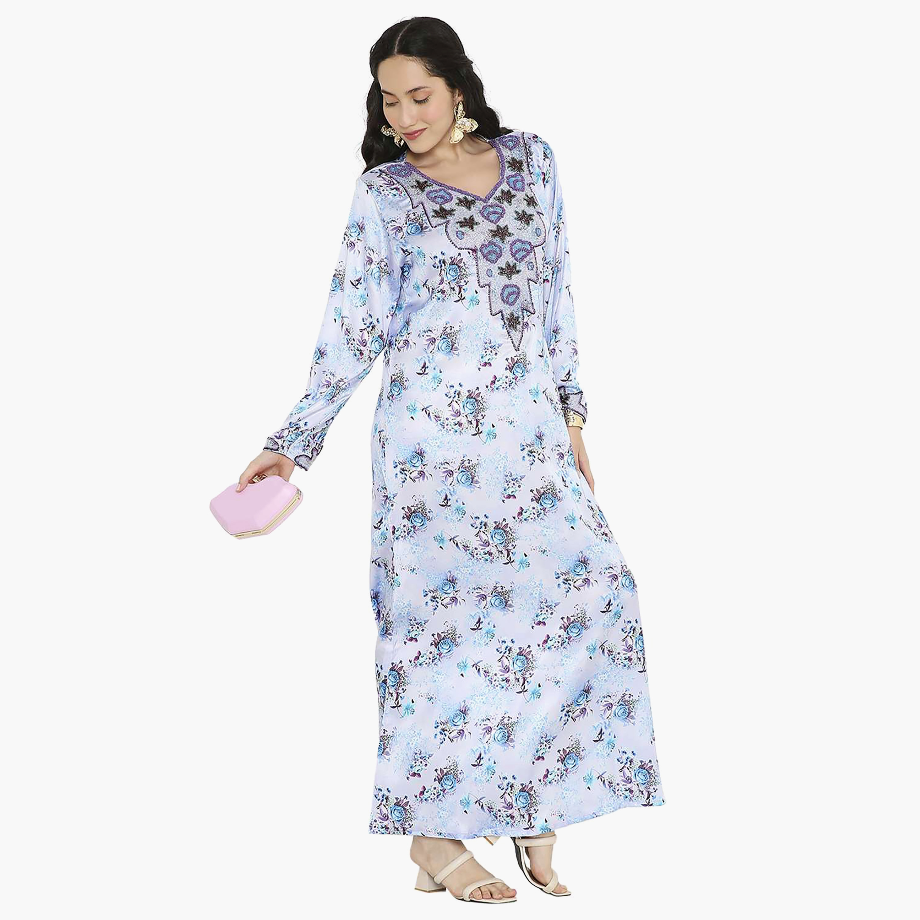 مخور سهرة نسائي مزين بالزهور ومزين بالخرز وتفاصيل عقدة عند الرقبة من هانا آند سارة-women-arabicclothing-jalabiyas-image-23
