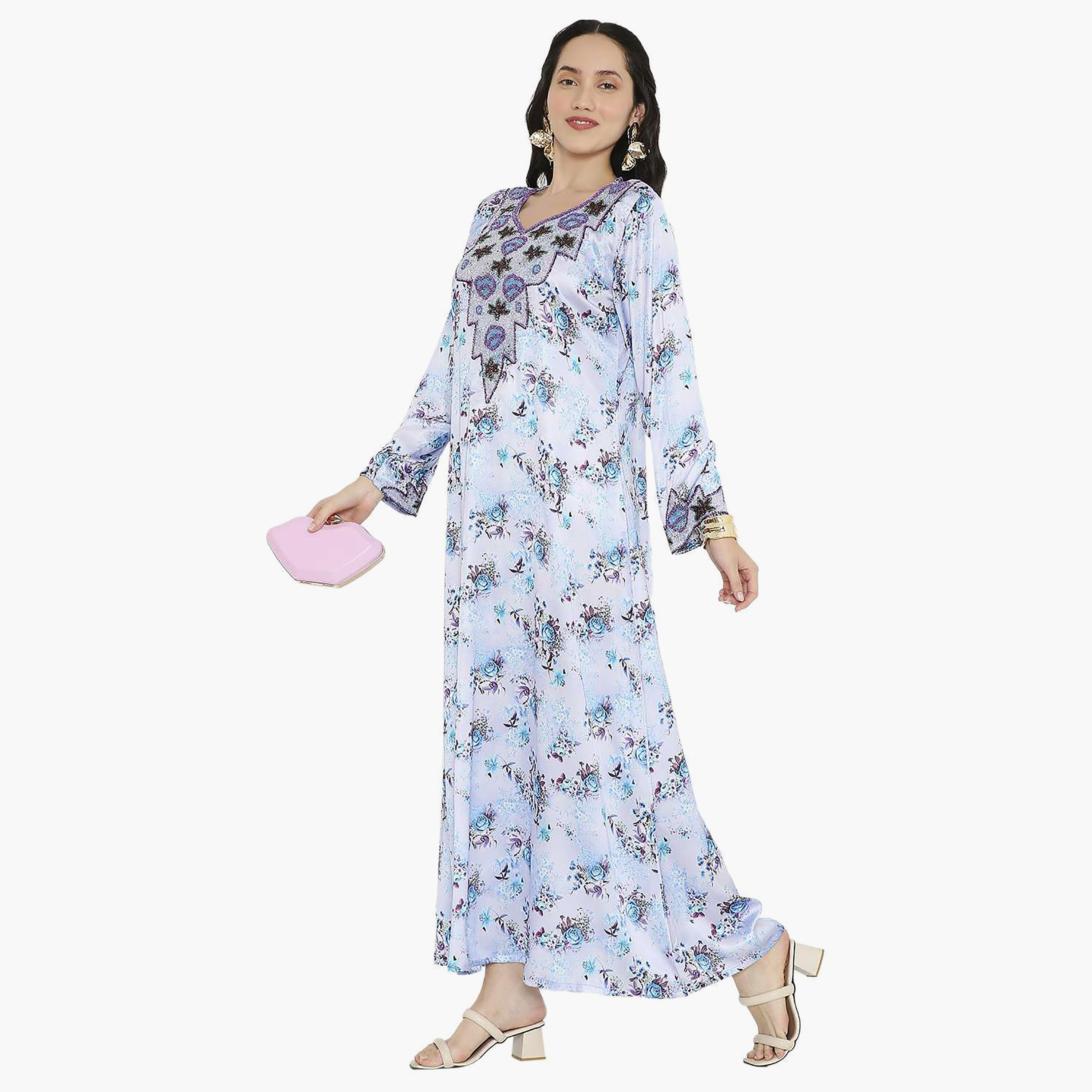 مخور سهرة نسائي مزين بالزهور ومزين بالخرز وتفاصيل عقدة عند الرقبة من هانا آند سارة-women-arabicclothing-jalabiyas-image-24
