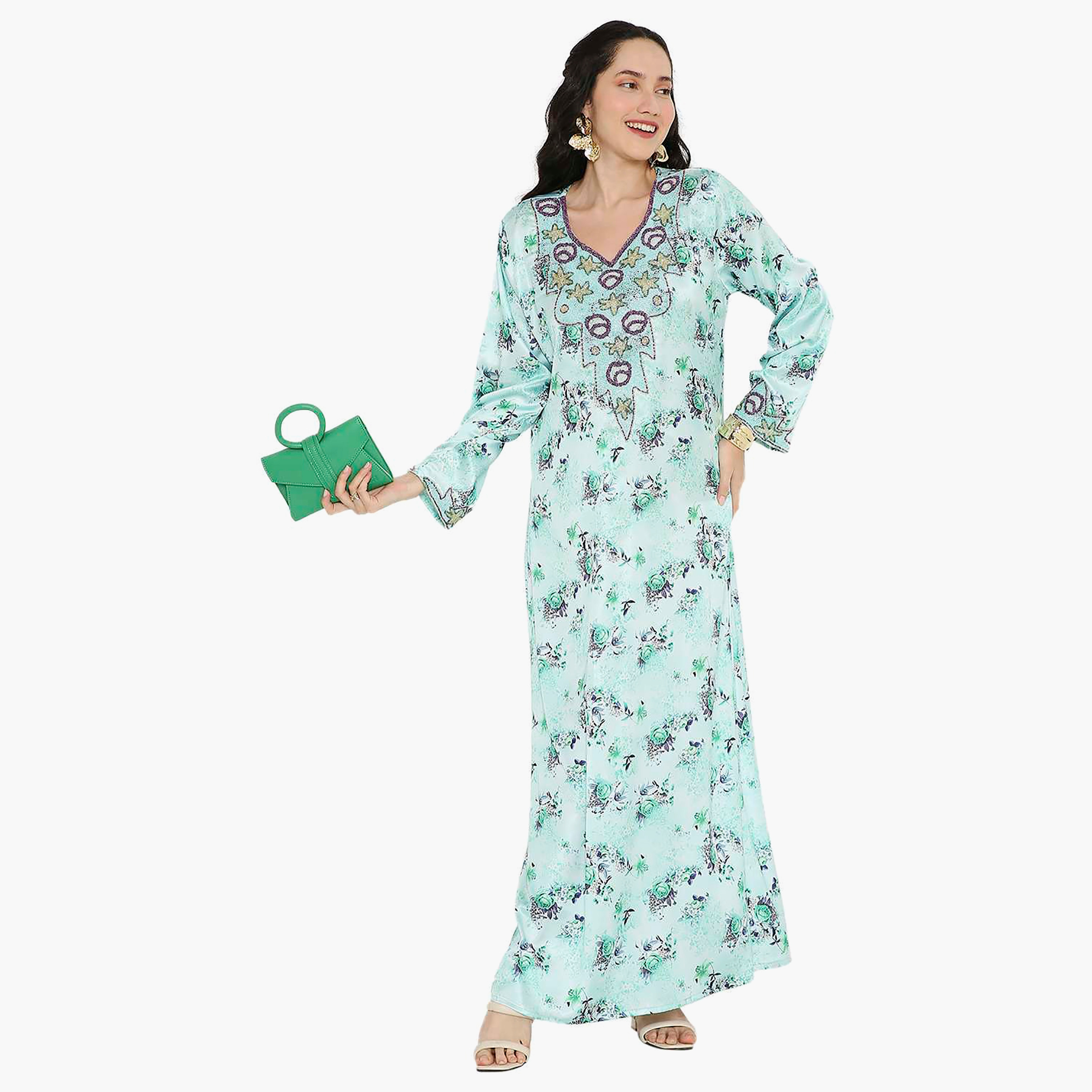 مخور سهرة نسائي مزين بالزهور ومزين بالخرز وتفاصيل عقدة عند الرقبة من هانا آند سارة-women-arabicclothing-jalabiyas-image-1