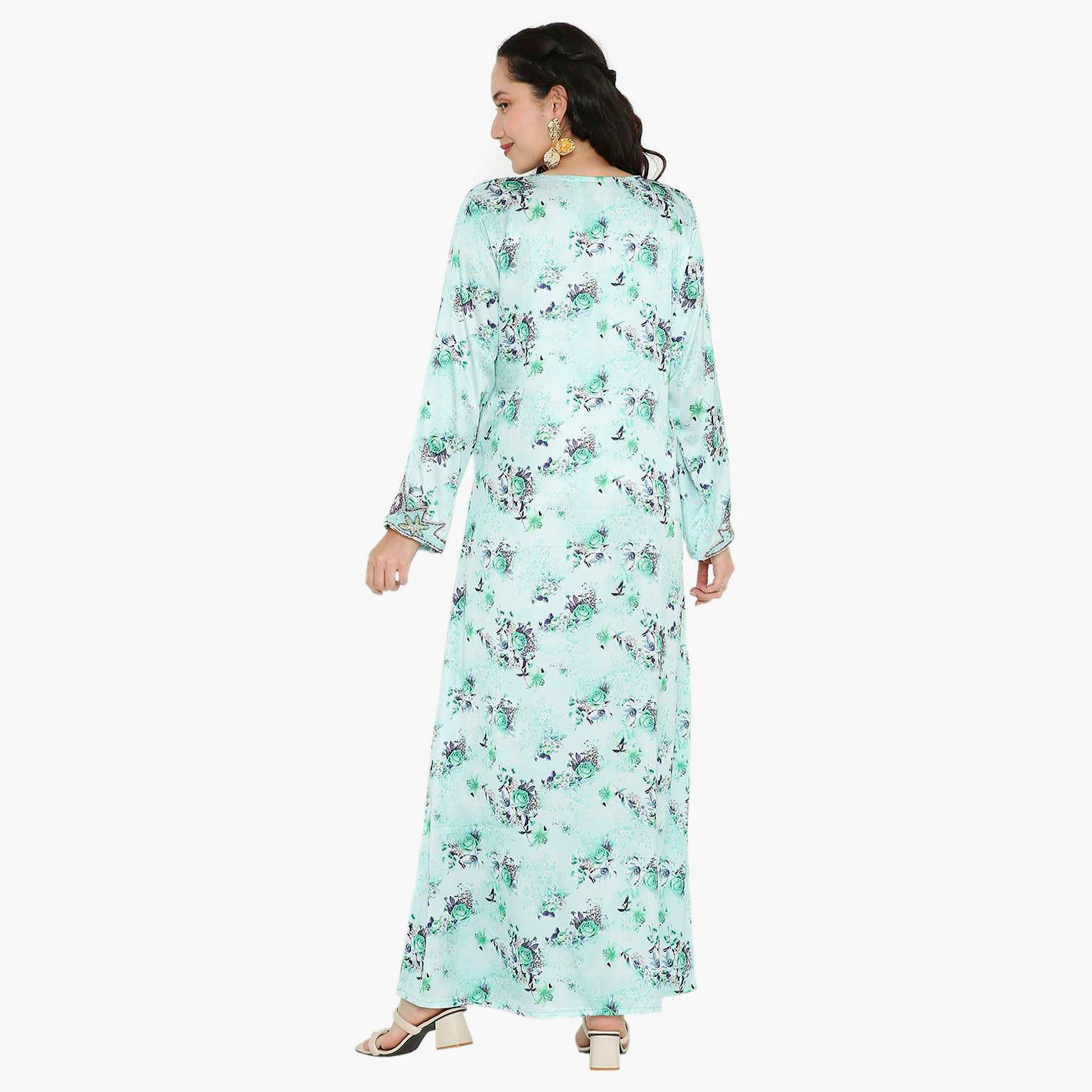 Hana & Sara Floral Embellished Beaded Knot Neck Detail Evening Women's Mukhawar-women-arabicclothing-jalabiyas-image-5