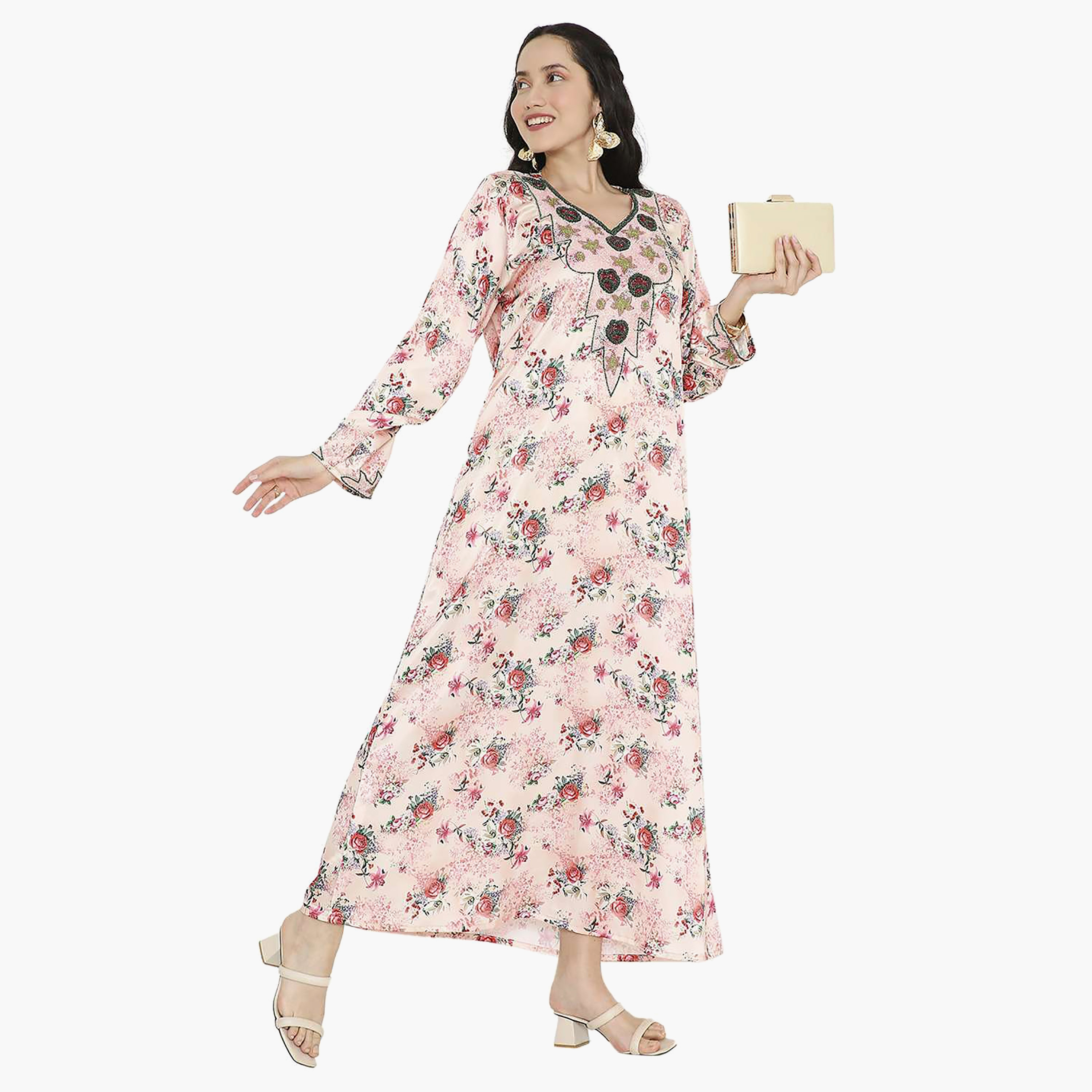 مخور سهرة نسائي مزين بالزهور ومزين بالخرز وتفاصيل عقدة عند الرقبة من هانا آند سارة-women-arabicclothing-jalabiyas-image-8
