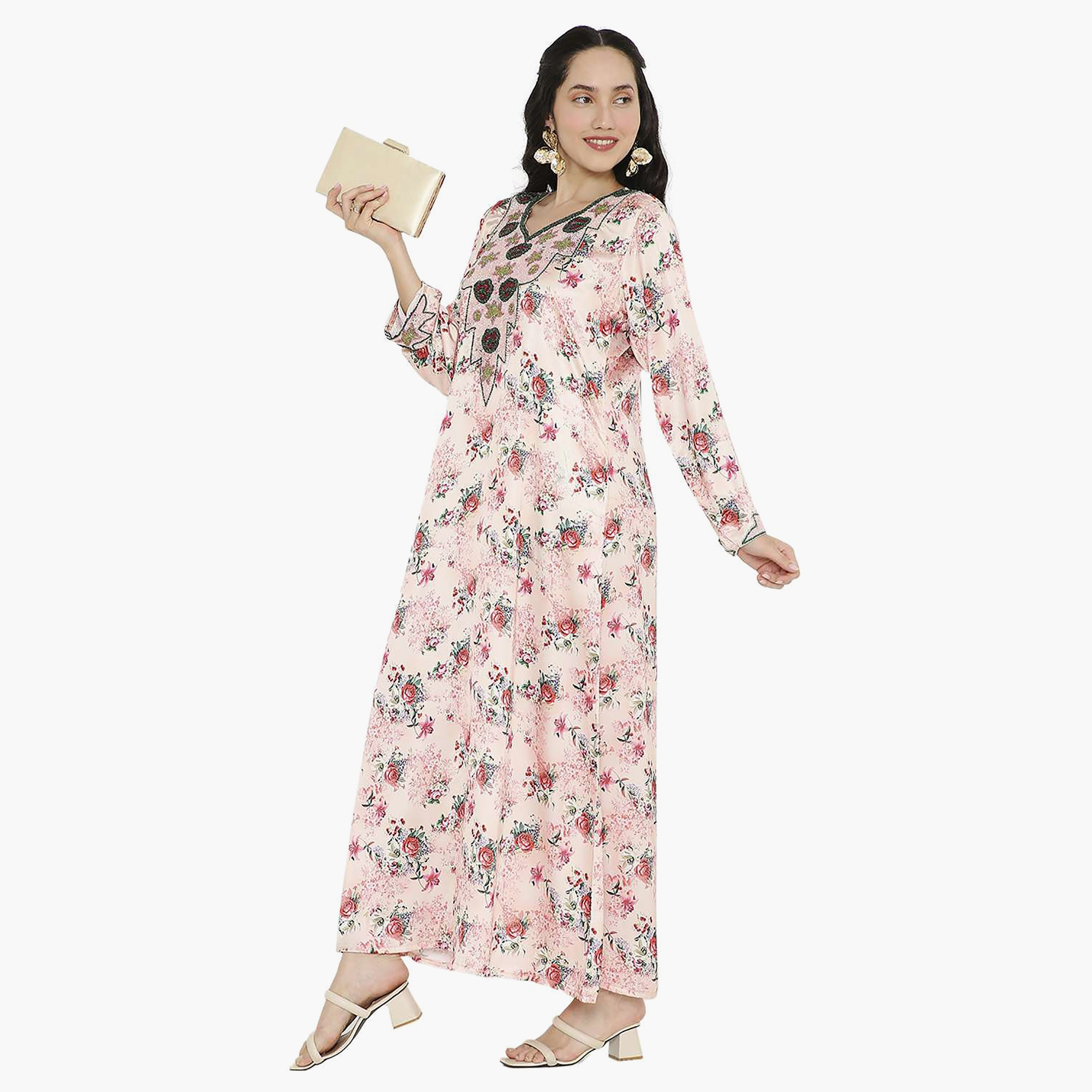 مخور سهرة نسائي مزين بالزهور ومزين بالخرز وتفاصيل عقدة عند الرقبة من هانا آند سارة-women-arabicclothing-jalabiyas-image-9