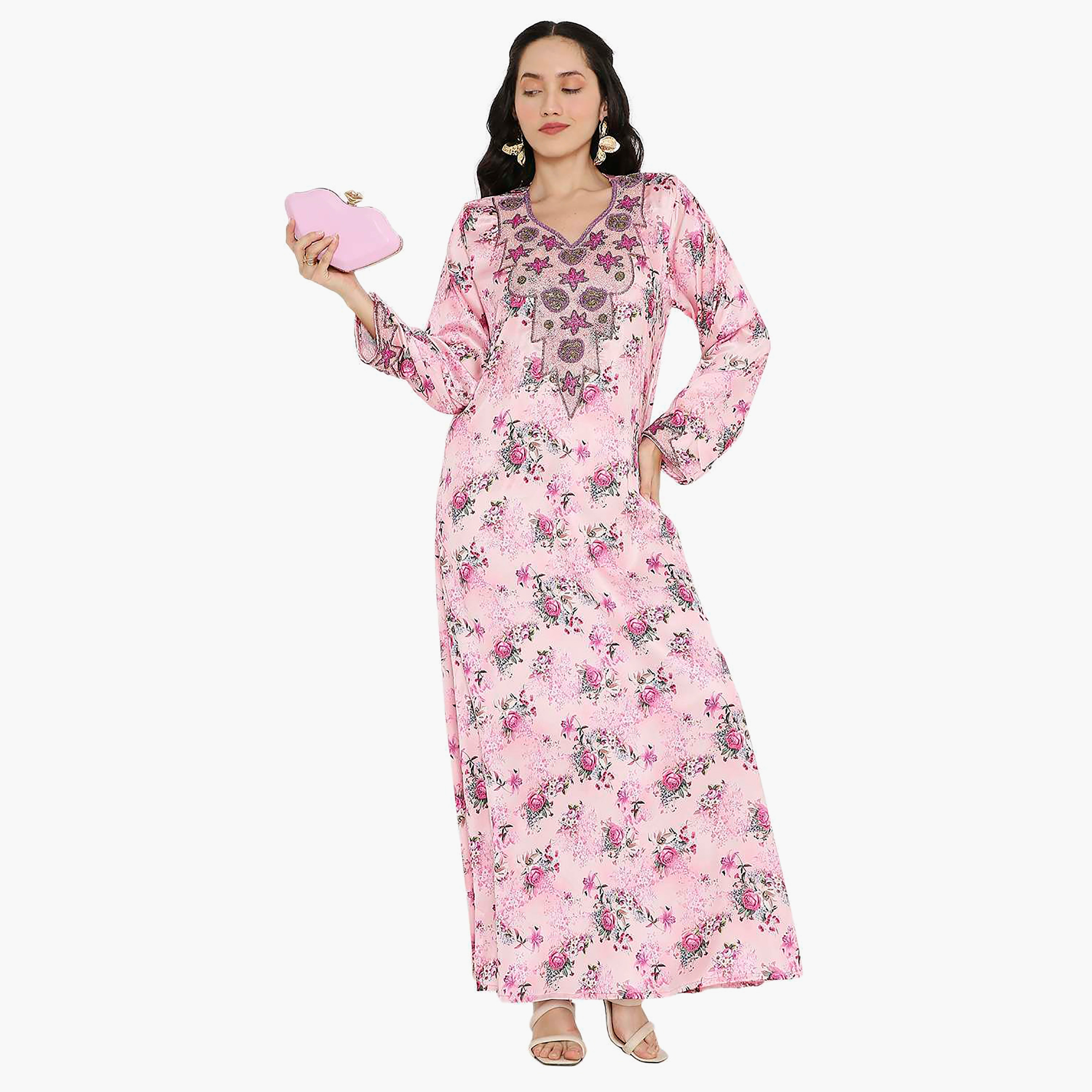 مخور سهرة نسائي مزين بالزهور ومزين بالخرز وتفاصيل عقدة عند الرقبة من هانا آند سارة-women-arabicclothing-jalabiyas-image-11