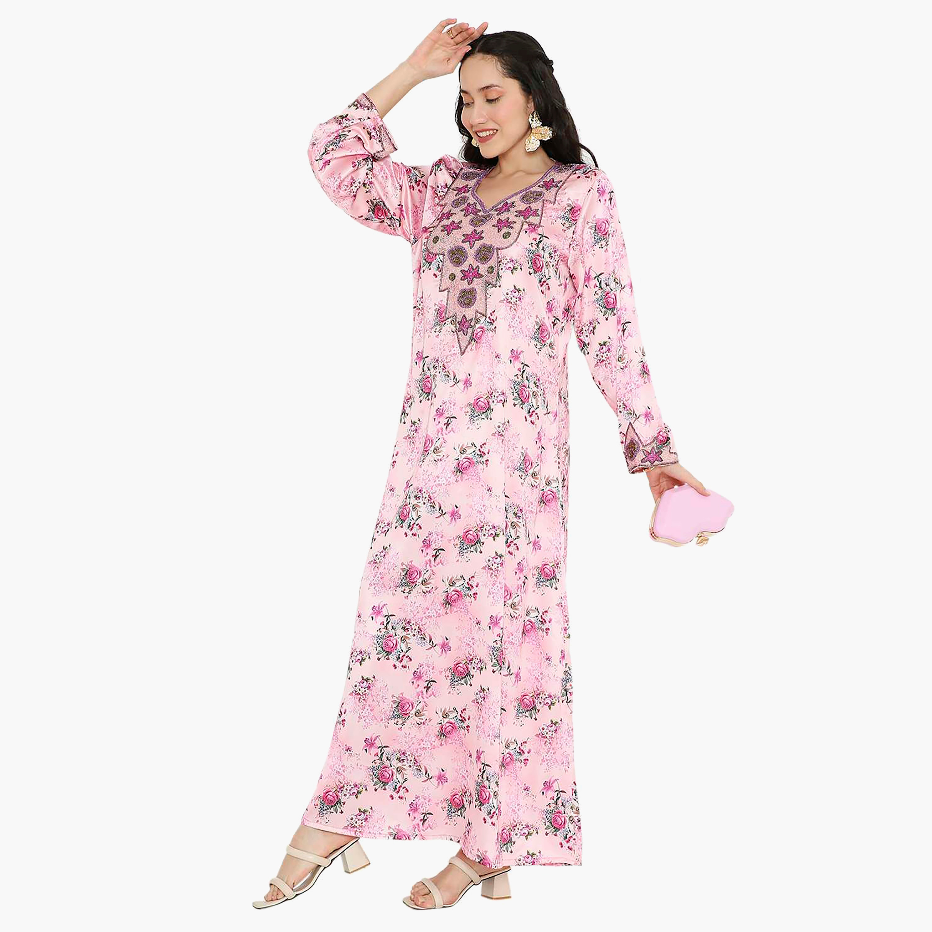 مخور سهرة نسائي مزين بالزهور ومزين بالخرز وتفاصيل عقدة عند الرقبة من هانا آند سارة-women-arabicclothing-jalabiyas-image-13