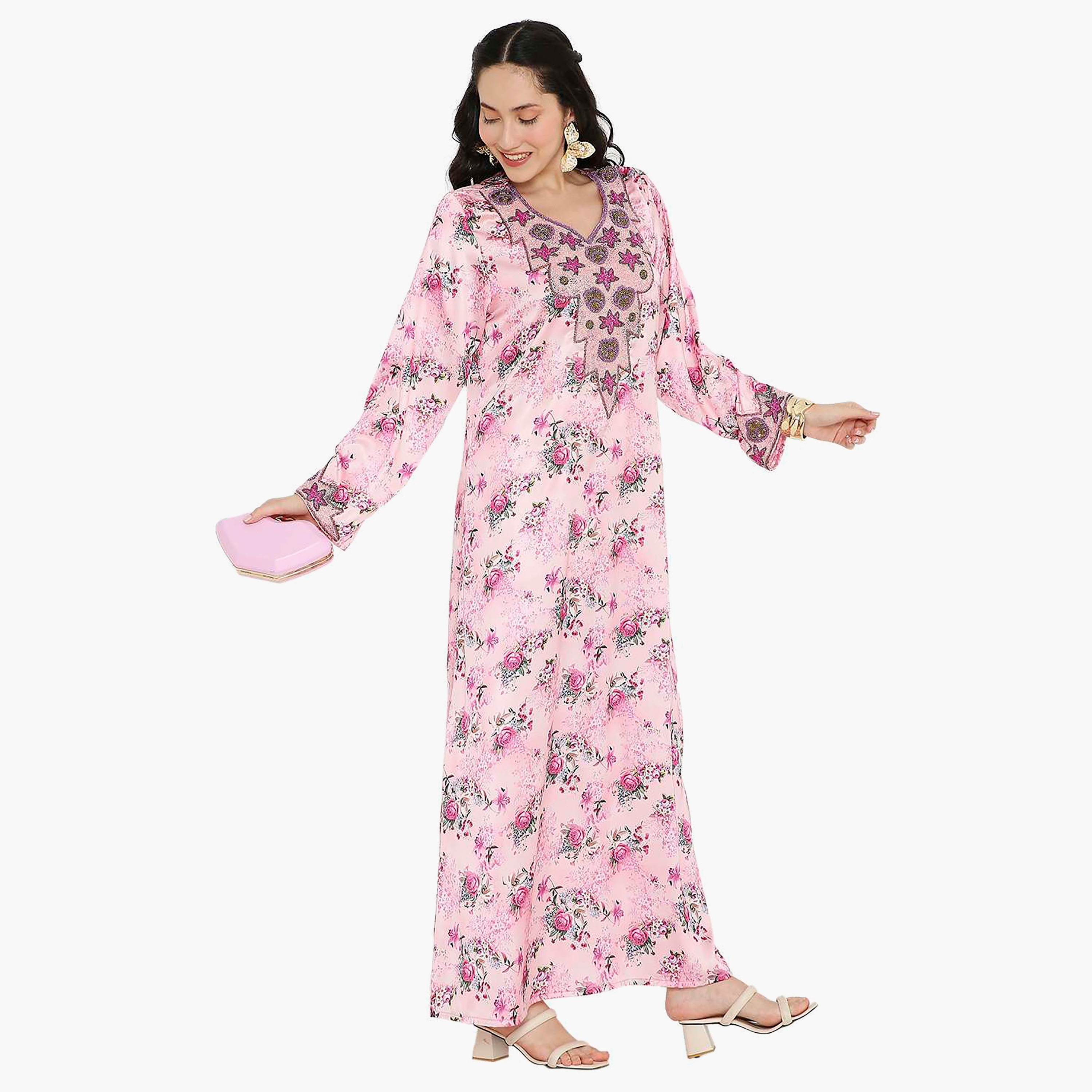مخور سهرة نسائي مزين بالزهور ومزين بالخرز وتفاصيل عقدة عند الرقبة من هانا آند سارة-women-arabicclothing-jalabiyas-image-14