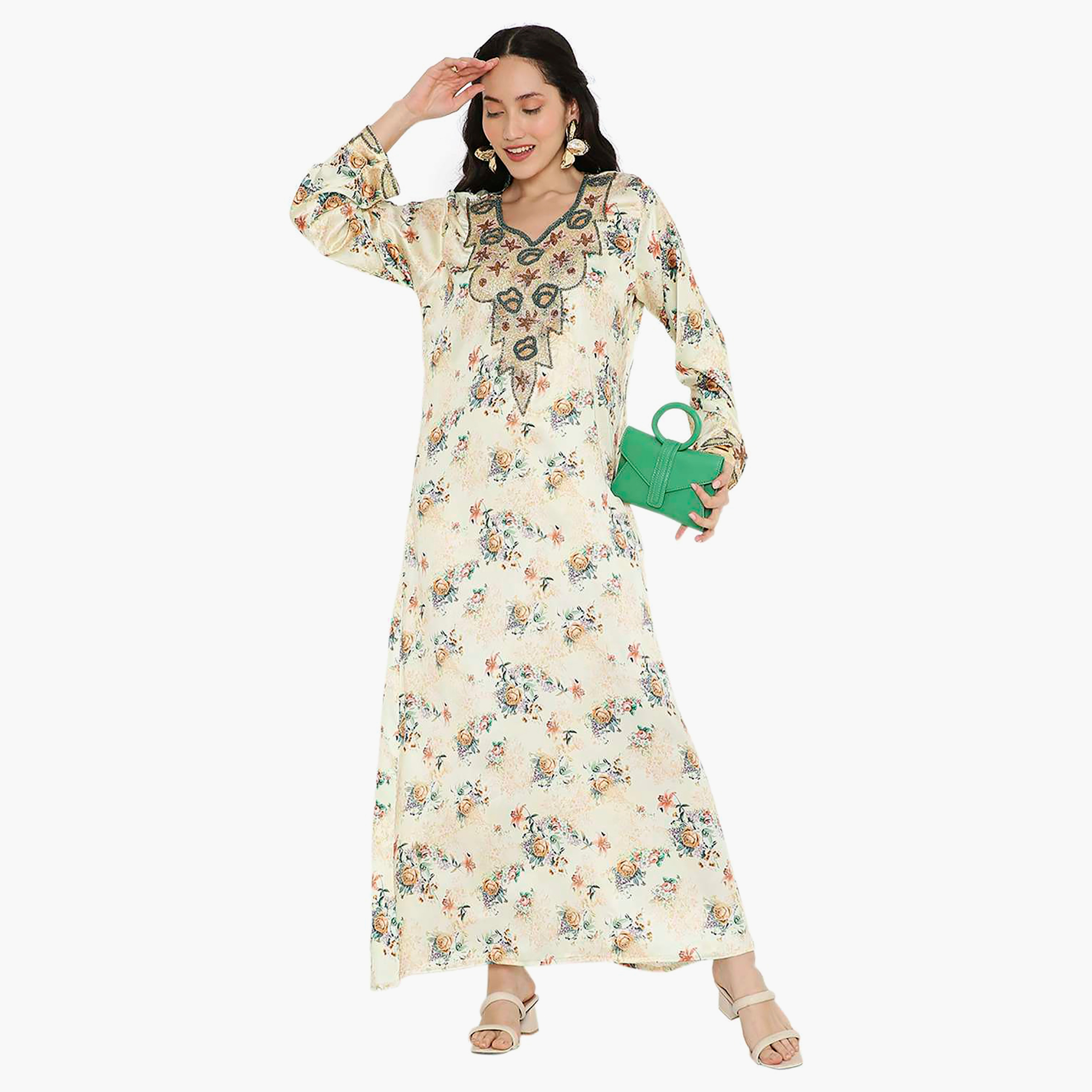 مخور سهرة نسائي مزين بالزهور ومزين بالخرز وتفاصيل عقدة عند الرقبة من هانا آند سارة-women-arabicclothing-jalabiyas-image-16