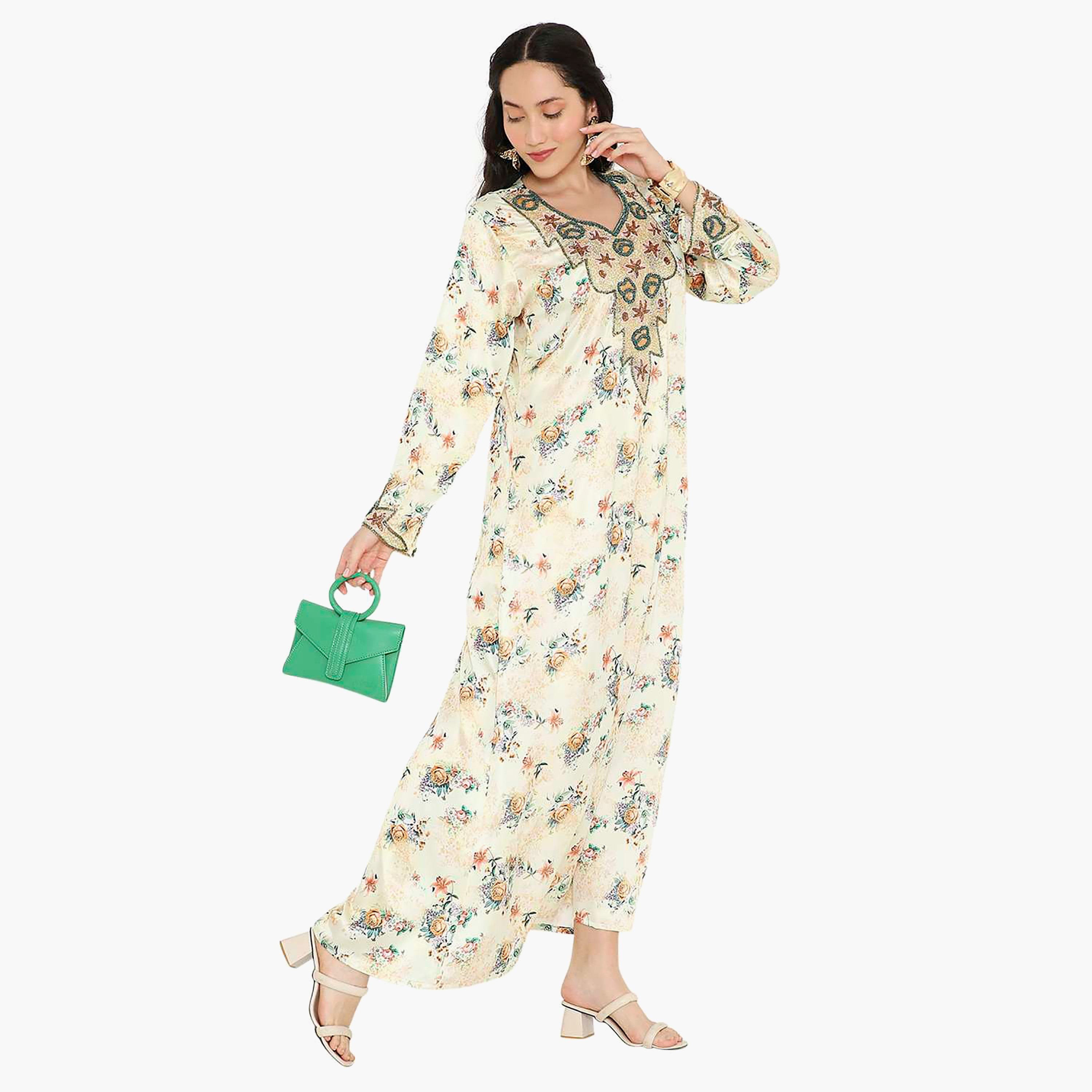 مخور سهرة نسائي مزين بالزهور ومزين بالخرز وتفاصيل عقدة عند الرقبة من هانا آند سارة-women-arabicclothing-jalabiyas-image-18