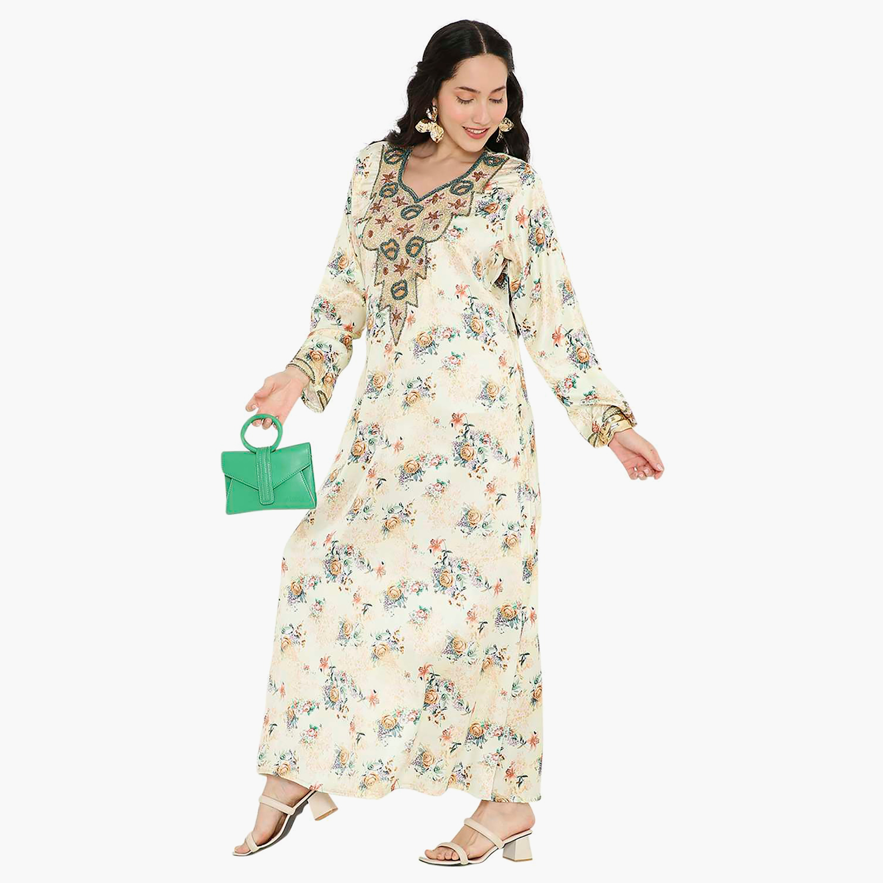 مخور سهرة نسائي مزين بالزهور ومزين بالخرز وتفاصيل عقدة عند الرقبة من هانا آند سارة-women-arabicclothing-jalabiyas-image-19