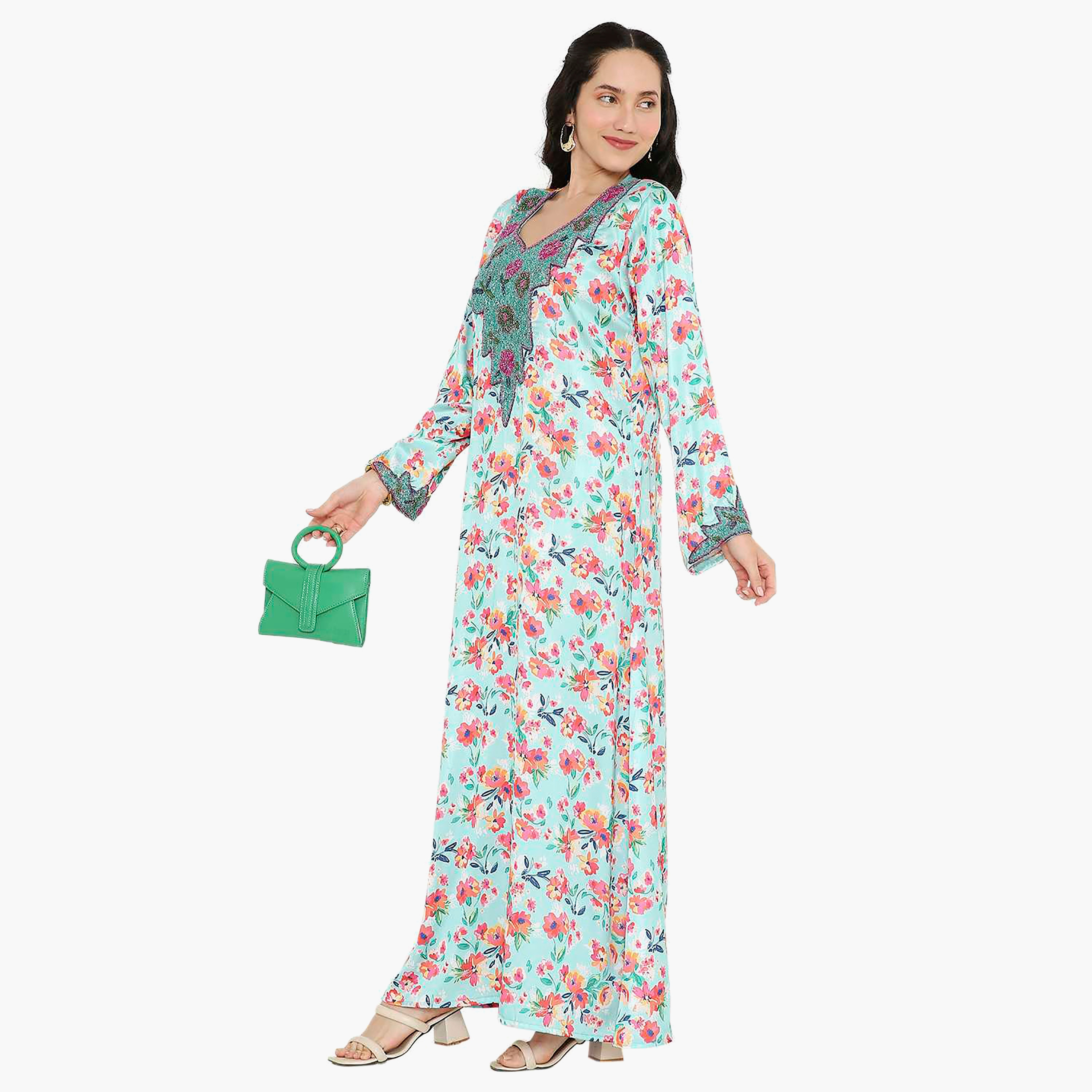 مخور سهرة نسائي مزين بالزهور ومزين بالخرز وتفاصيل عقدة عند الرقبة من هانا آند سارة-women-arabicclothing-jalabiyas-image-3