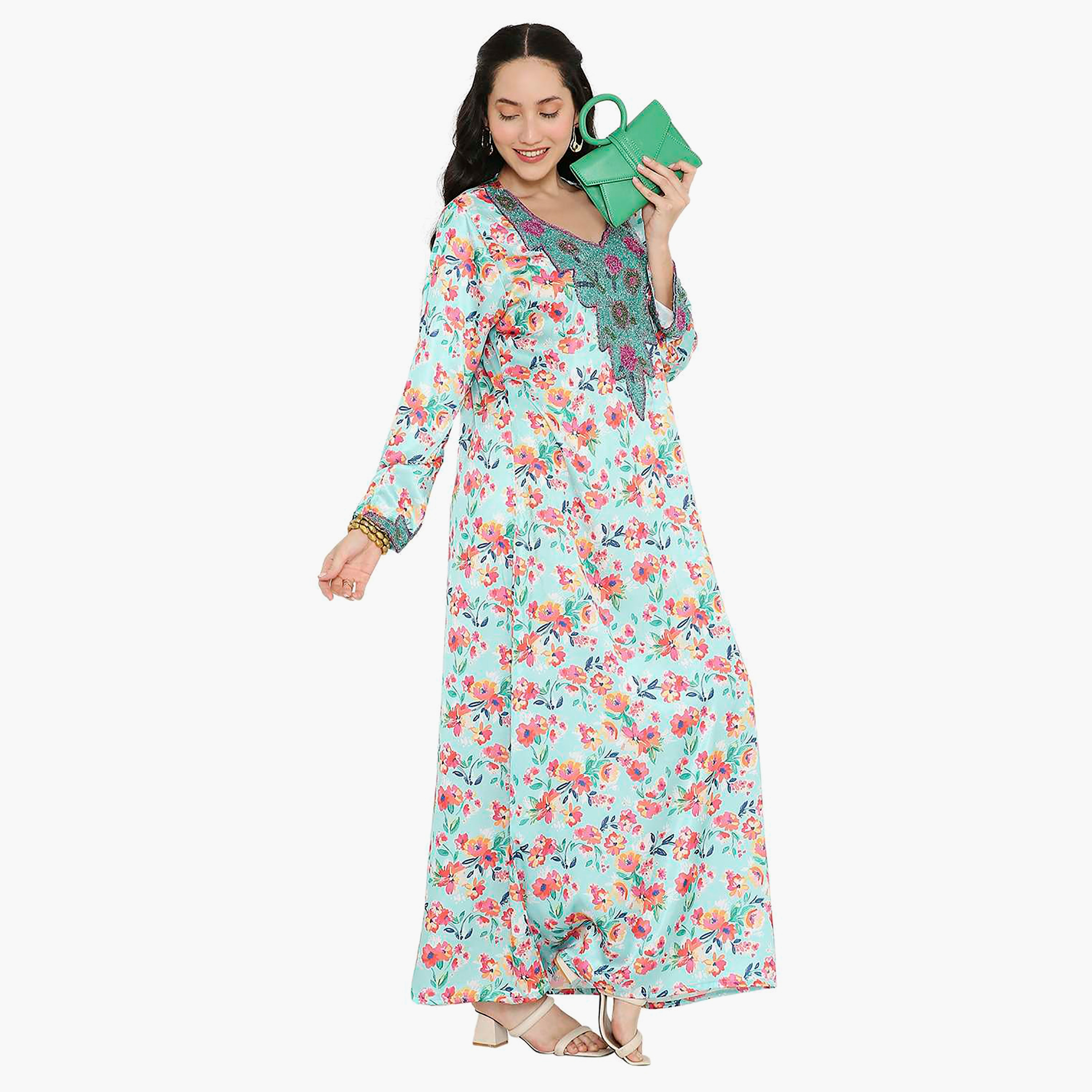 مخور سهرة نسائي مزين بالزهور ومزين بالخرز وتفاصيل عقدة عند الرقبة من هانا آند سارة-women-arabicclothing-jalabiyas-image-4