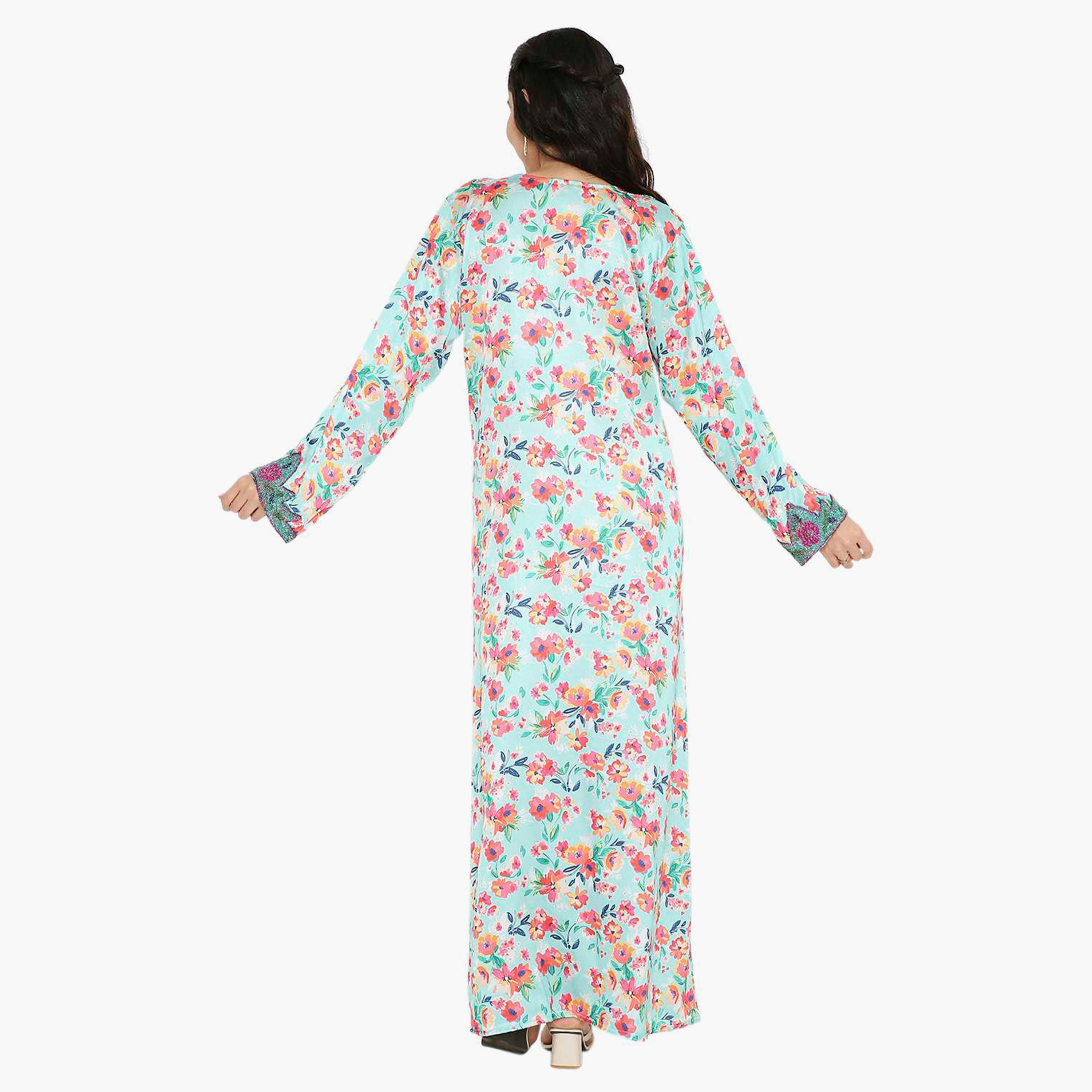 مخور سهرة نسائي مزين بالزهور ومزين بالخرز وتفاصيل عقدة عند الرقبة من هانا آند سارة-women-arabicclothing-jalabiyas-image-5