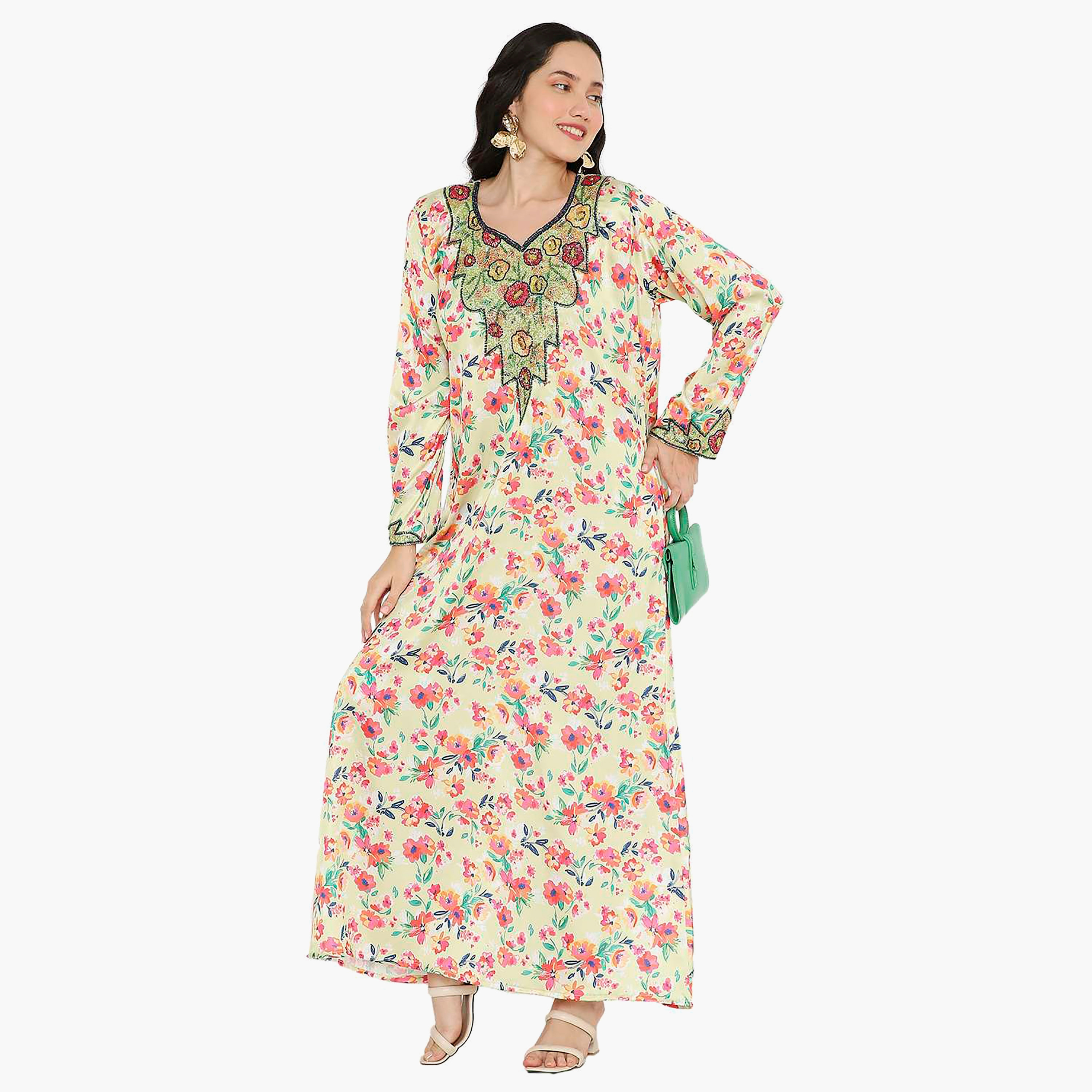 مخور سهرة نسائي مزين بالزهور ومزين بالخرز وتفاصيل عقدة عند الرقبة من هانا آند سارة-women-arabicclothing-jalabiyas-image-6